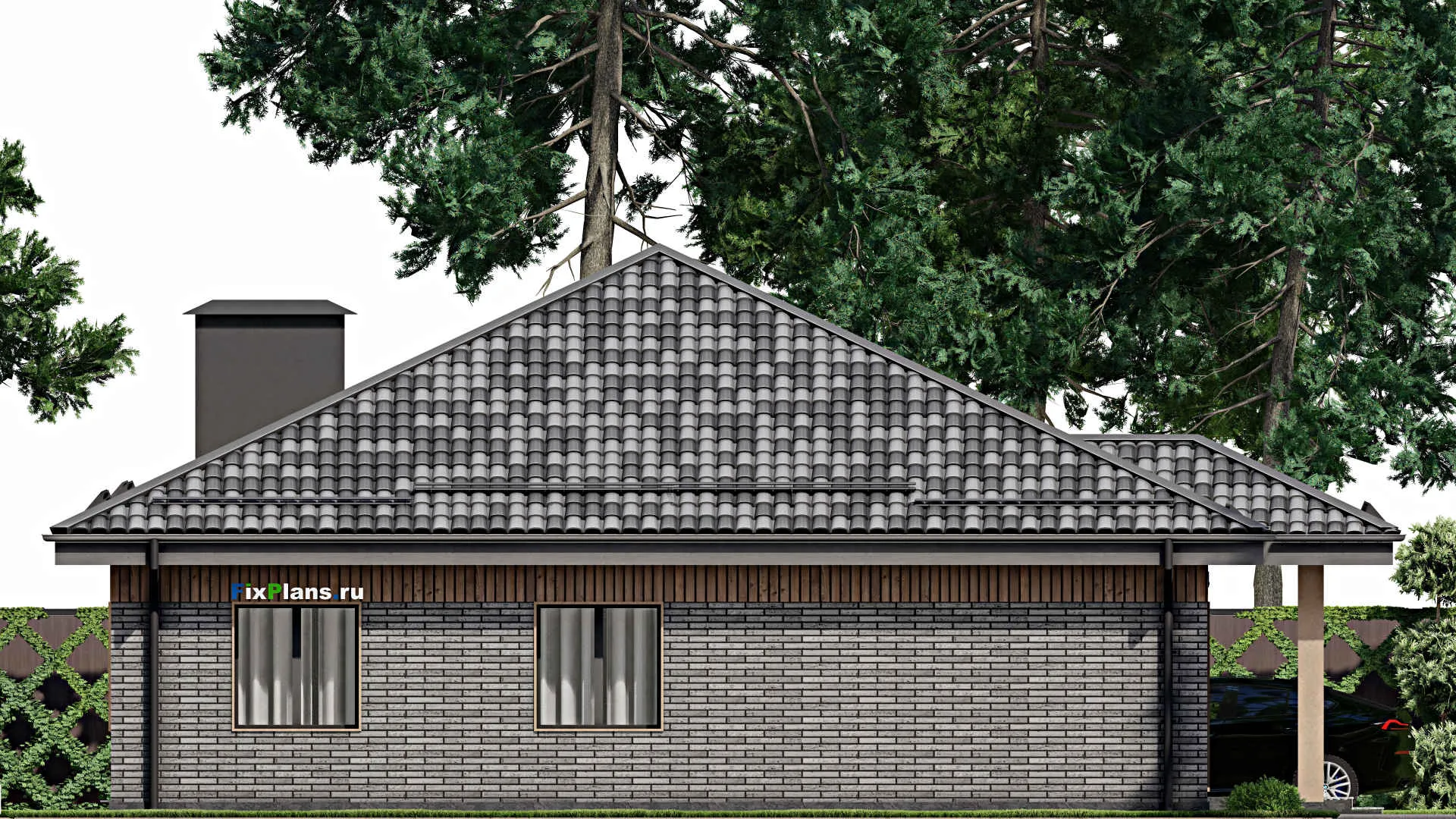 F-7694 - План одноэтажного дома 15 на 16, площадью 170 м² с террасой, баней и 3 спальнями