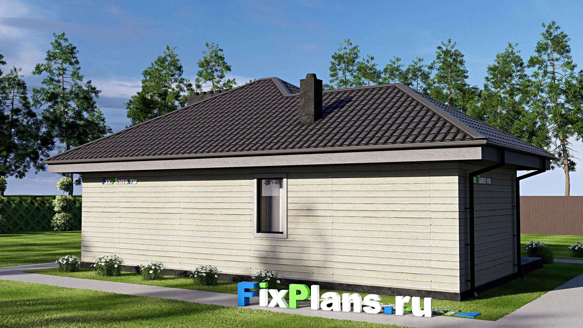 F-17513 - Проект одноэтажного дома 10 на 13, площадью 90 м² с террасой и 1 спальнями