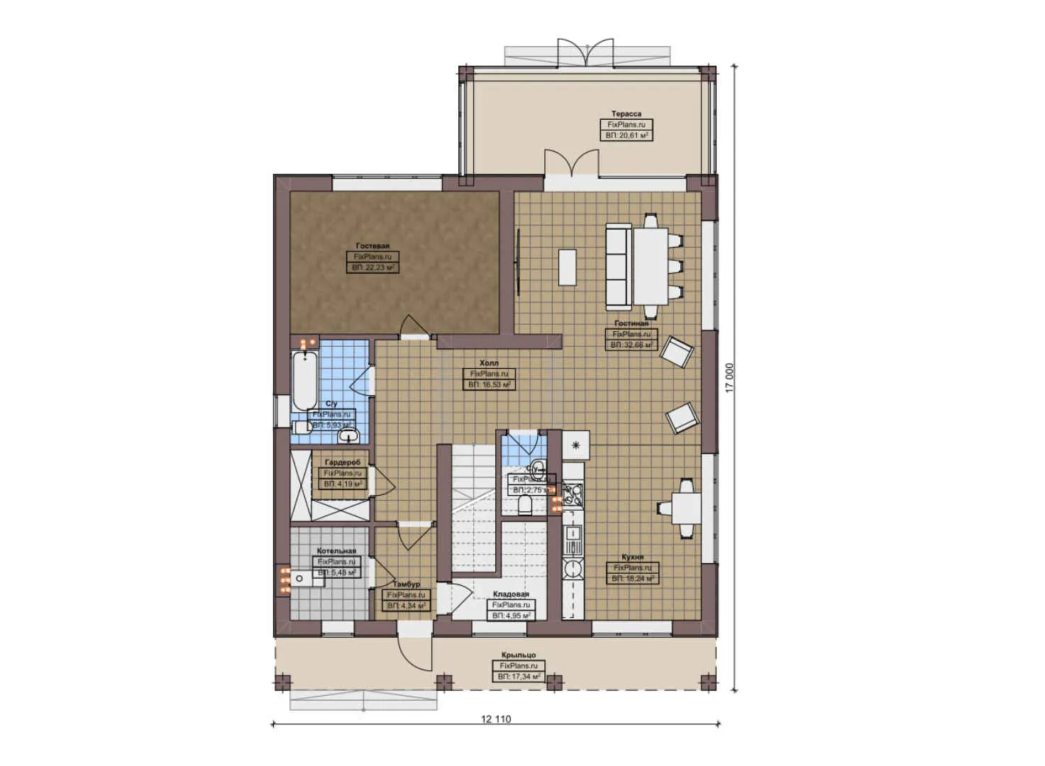 F-9584 - Планы двухэтажного дома 13 на 17, площадью 280 м² с террасой, балконом и 3 спальнями
