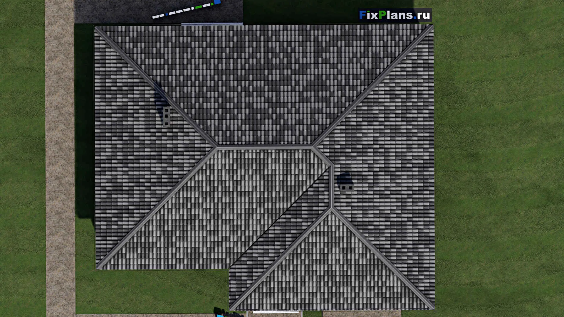 F-1178 - Проект одноэтажного дома 16 на 19, площадью 220 м² с террасой, гаражом на 2 машины и 2 спальнями