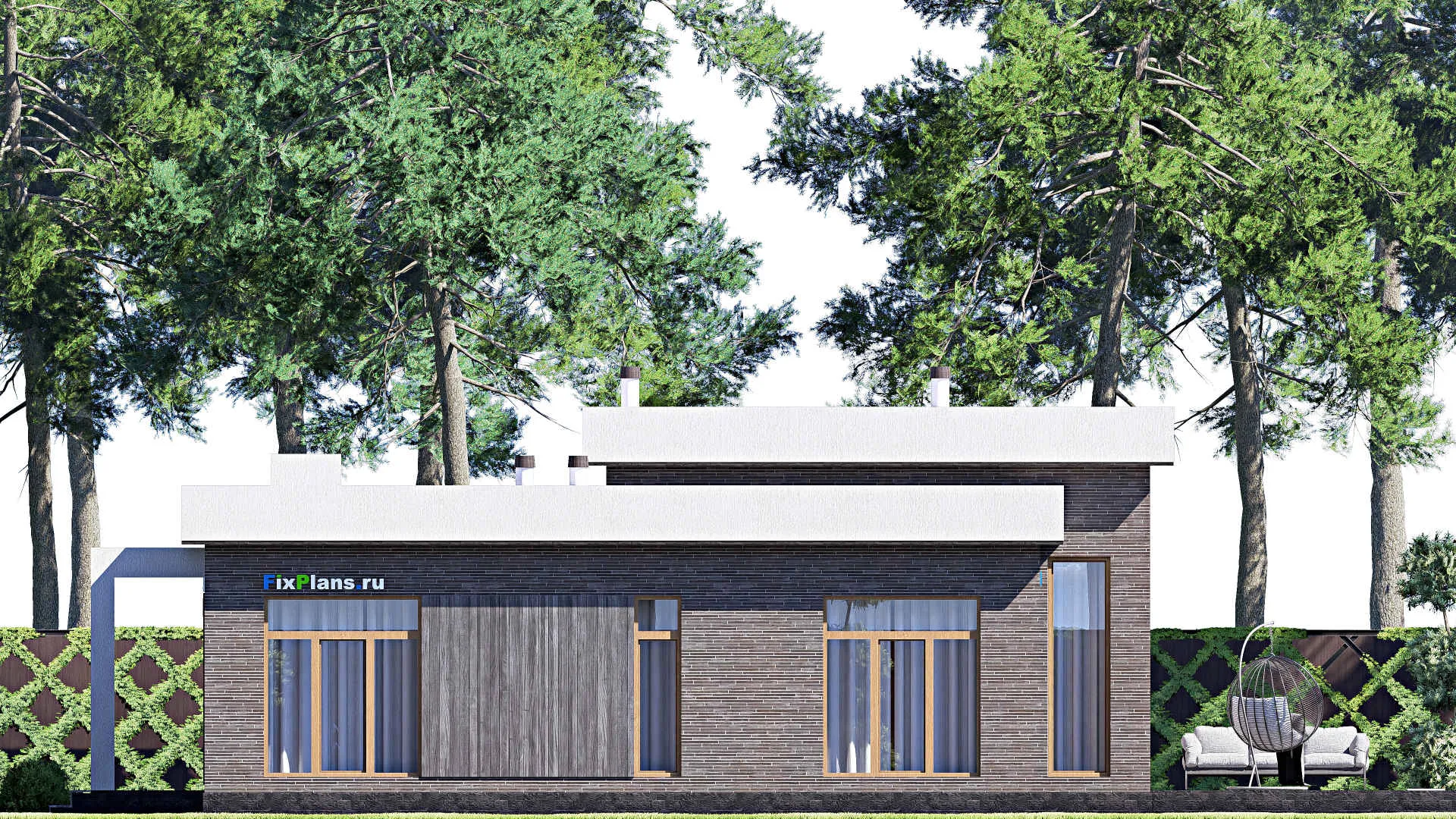 F-19601 - План одноэтажного дома 18 на 19, площадью 220 м² с террасой и 4 спальнями