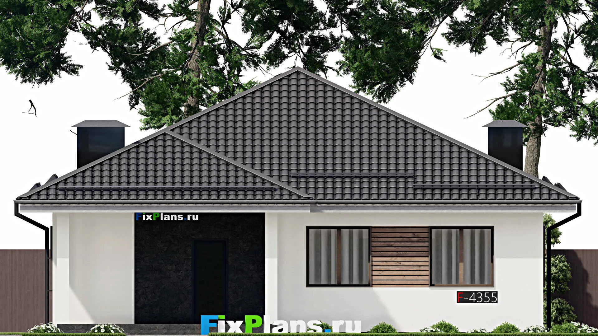 F-4355 - План одноэтажного дома 13 на 14, площадью 160 м² с террасой и 3 спальнями