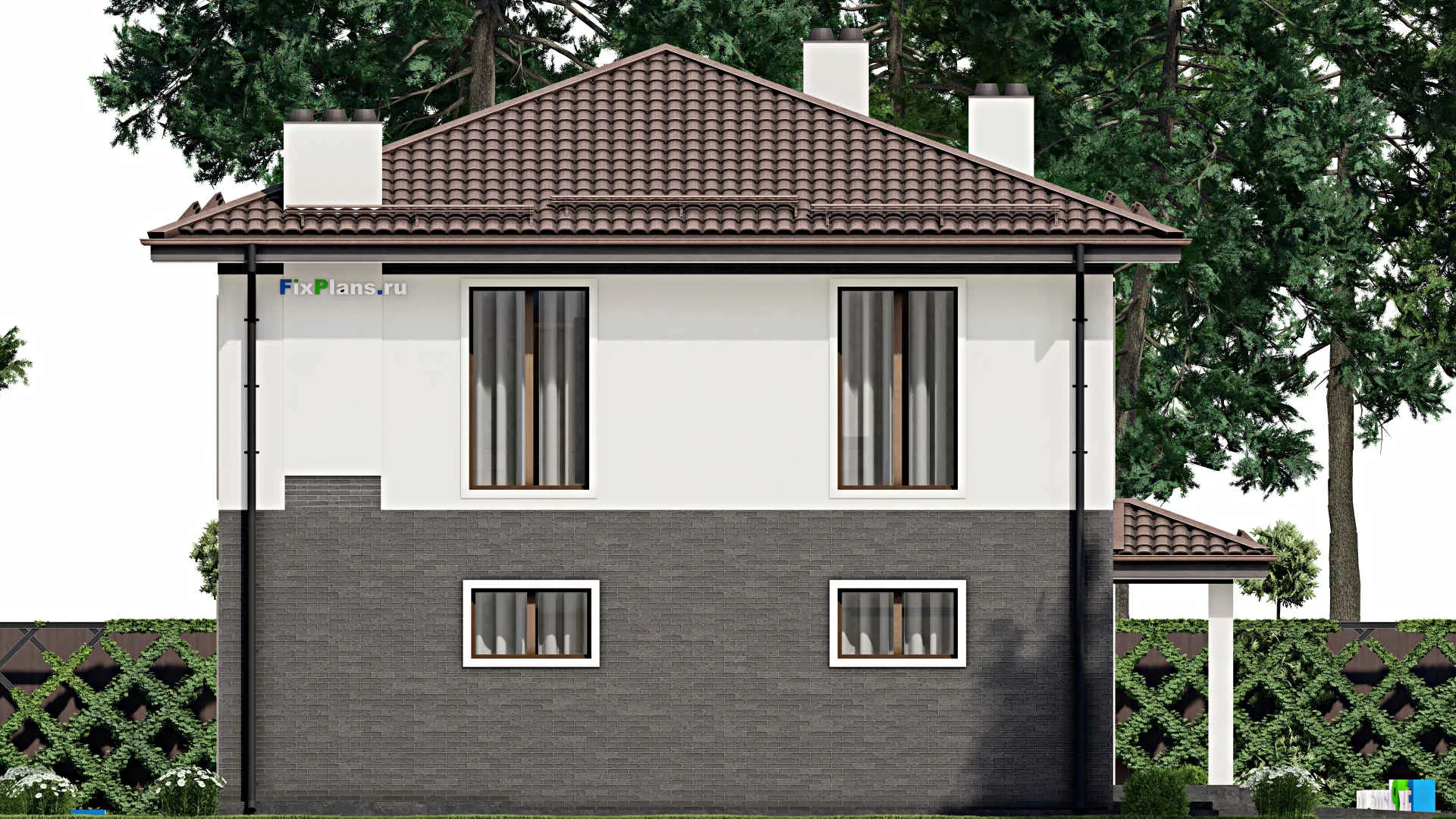 F-4634 - Планы двухэтажного дома 11 на 14, площадью 240 м² с гаражом на 1 машину и 5 спальнями