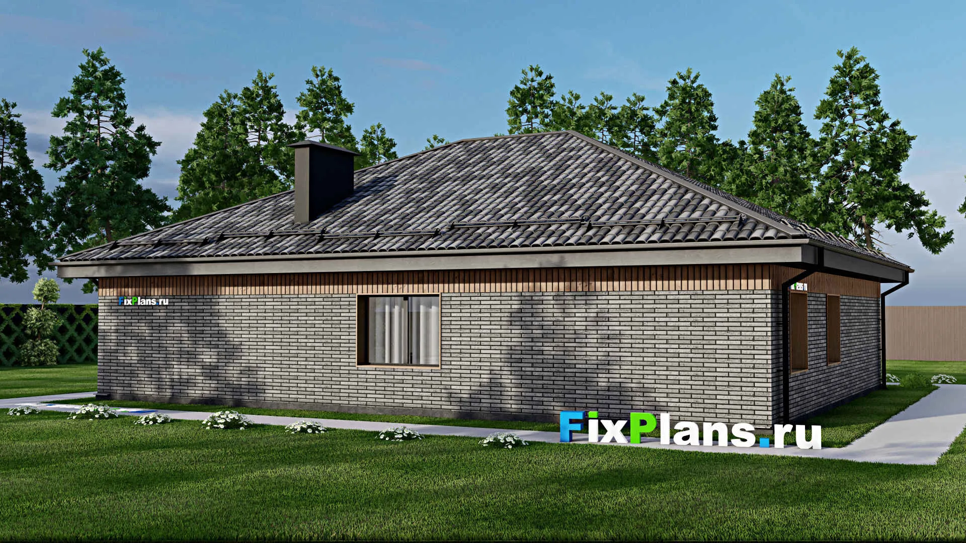 F-7694 - План одноэтажного дома 15 на 16, площадью 170 м² с террасой, баней и 3 спальнями