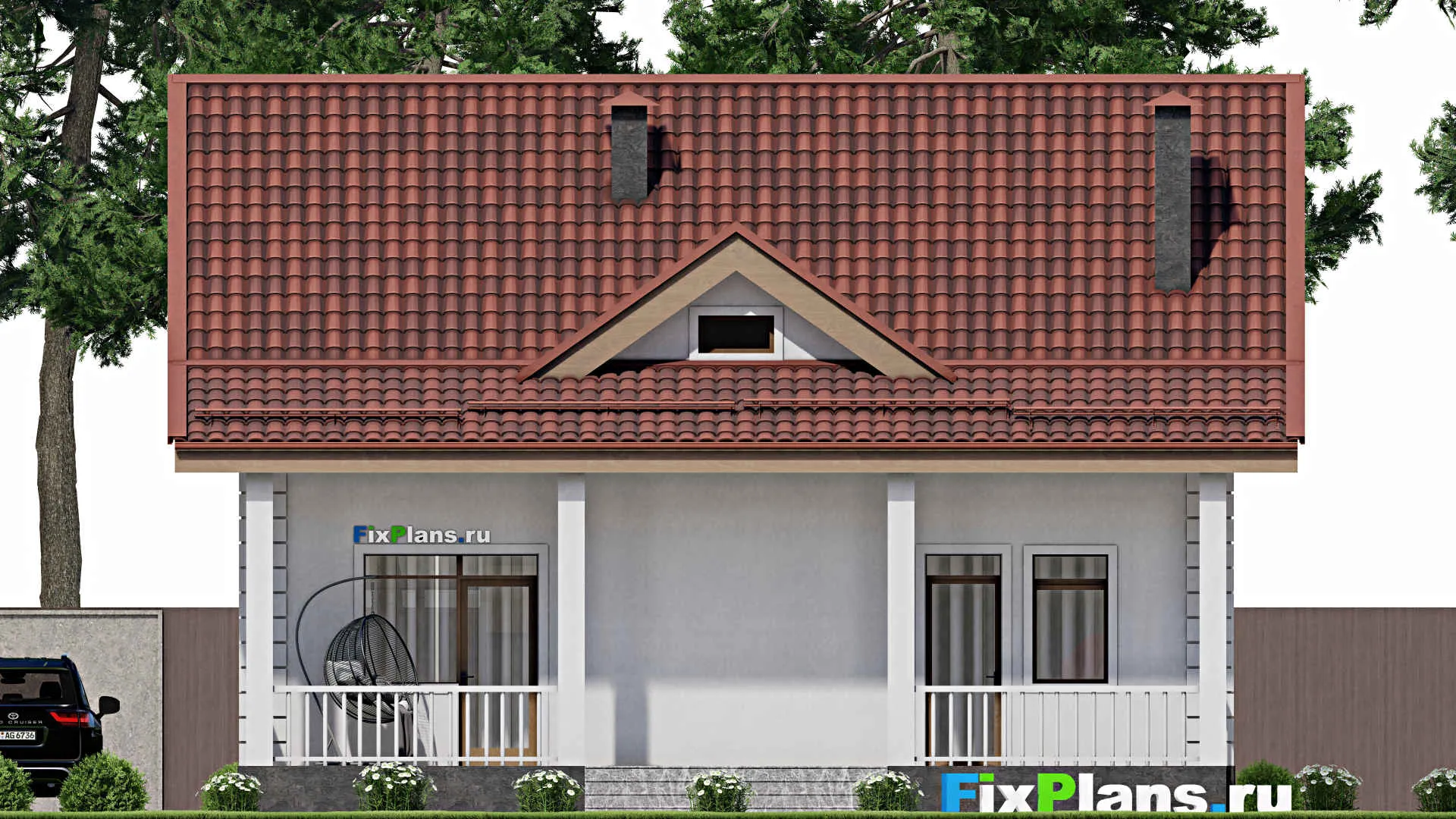 F-6398 - Проект дома с мансардой 12 на 13, площадью 160 м² с террасой и 3 спальнями