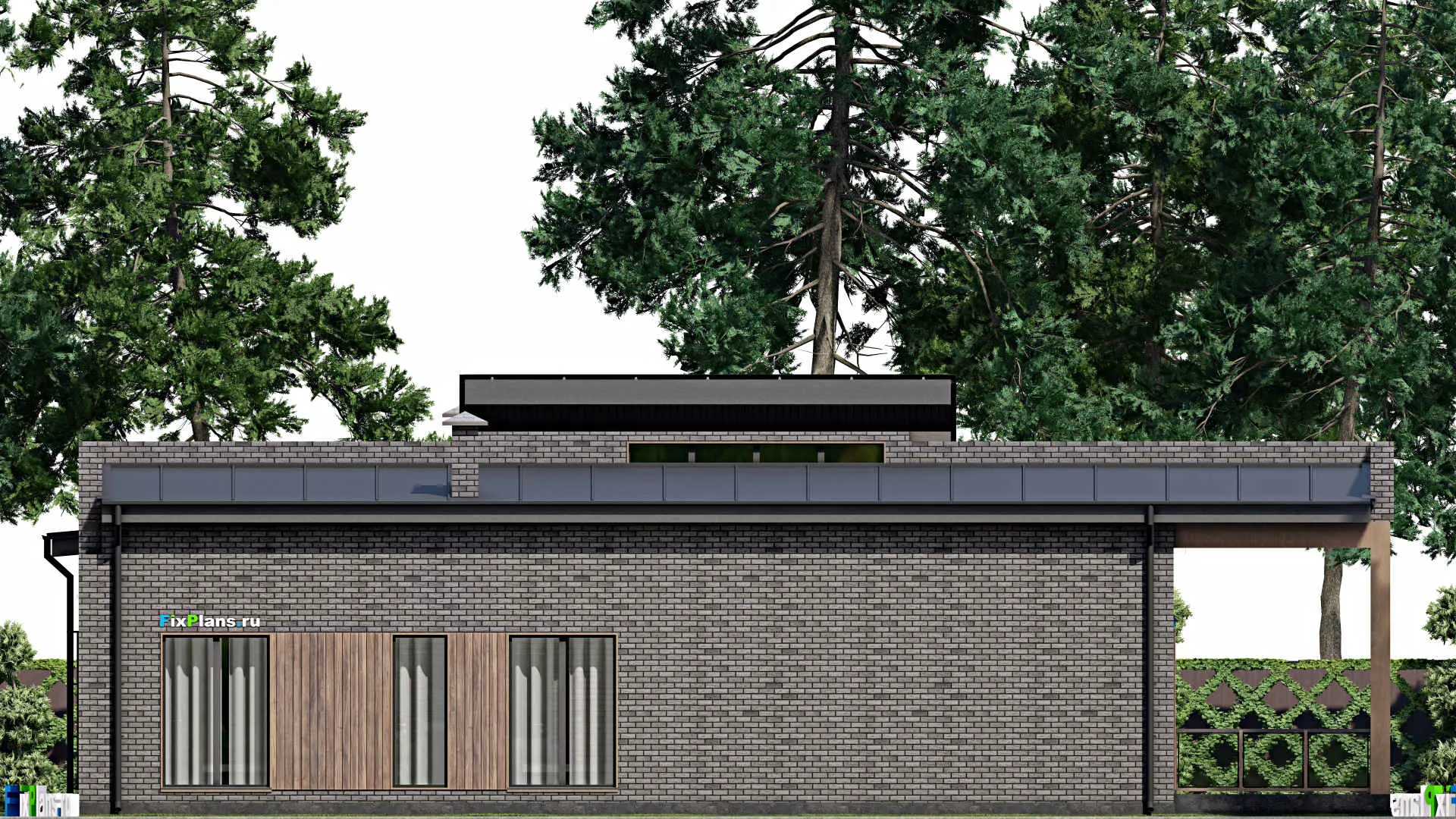 F-6695 - План одноэтажного дома 14 на 21, площадью 180 м² с террасой и 5 спальнями