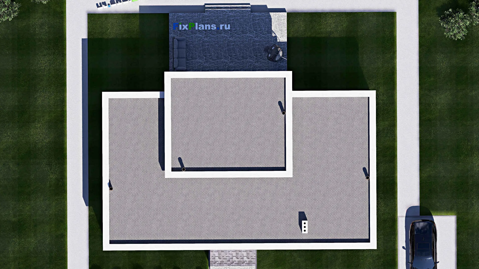 F-19601 - План одноэтажного дома 18 на 19, площадью 220 м² с террасой и 4 спальнями