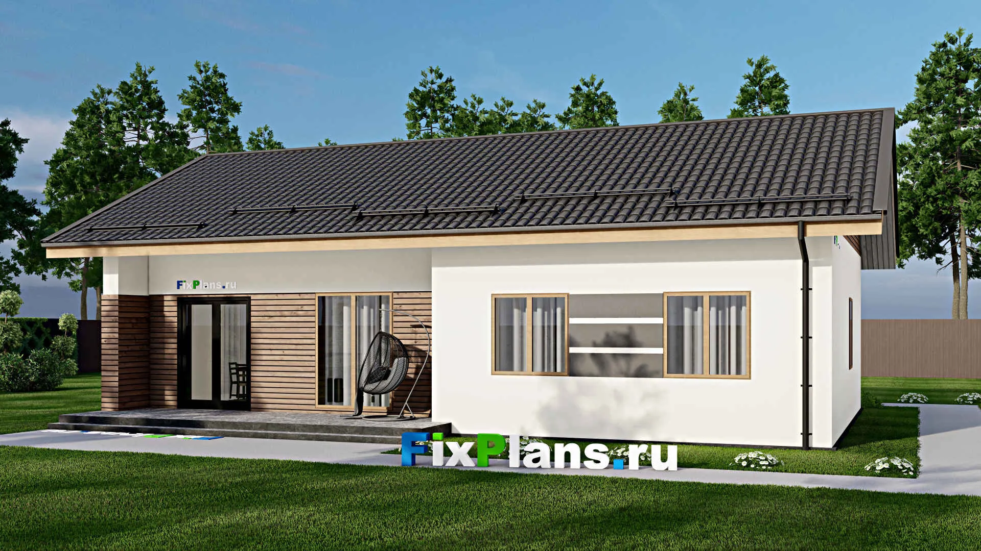 F-4265 - Проект одноэтажного дома 10 на 15, площадью 130 м² с террасой и 4 спальнями