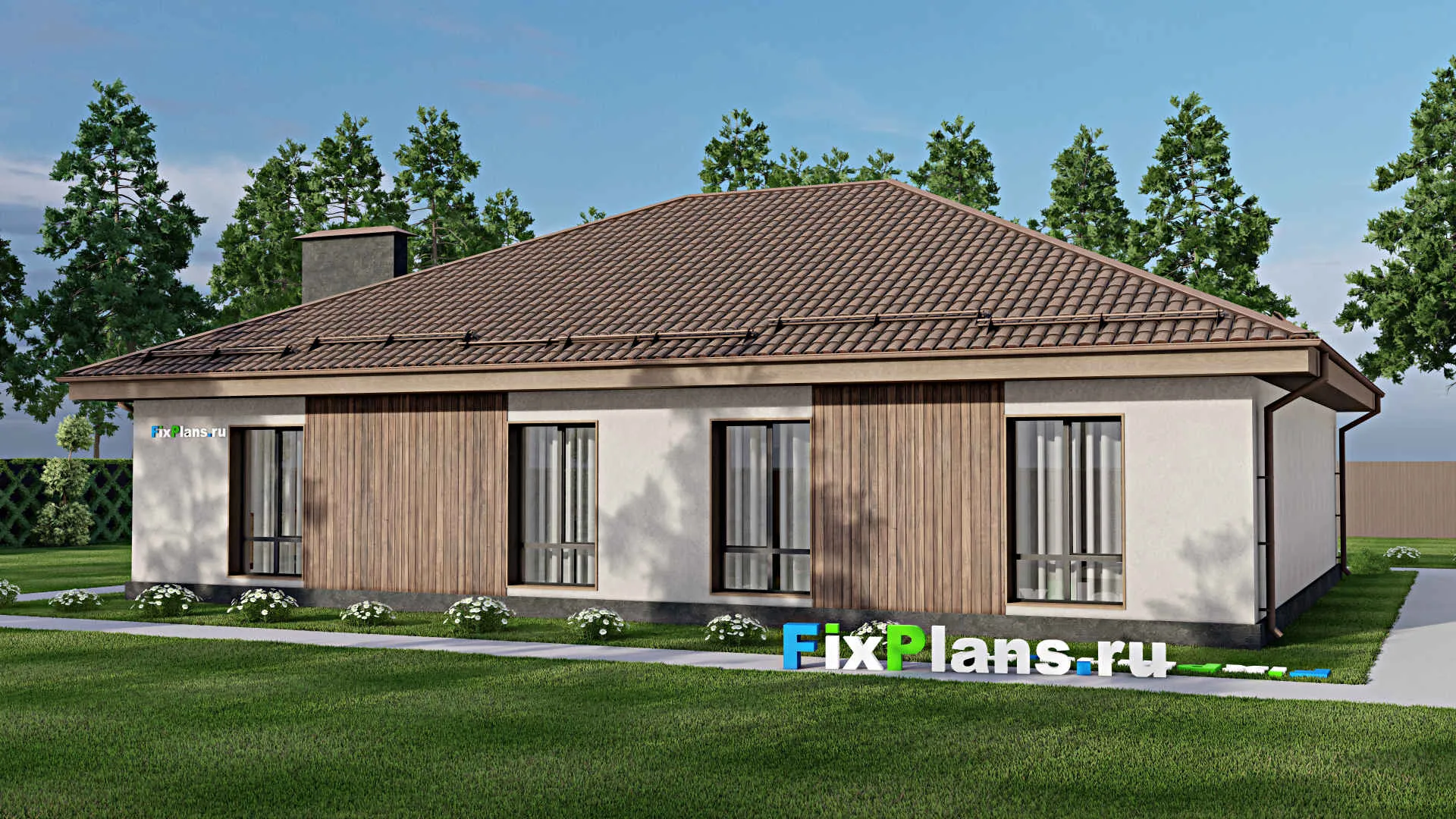 F-7649 - План одноэтажного дома 17 на 18, площадью 220 м² с гаражом на 2 машины и 3 спальнями