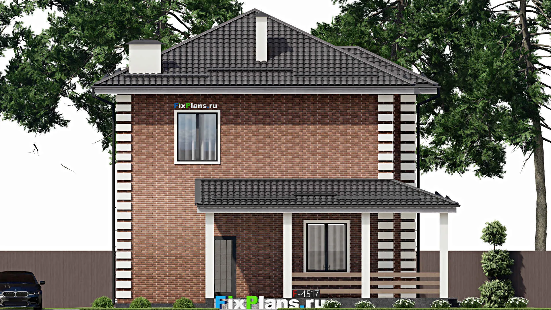 F-4517 - Планы двухэтажного дома 11 на 11, площадью 200 м² с террасой и 4 спальнями