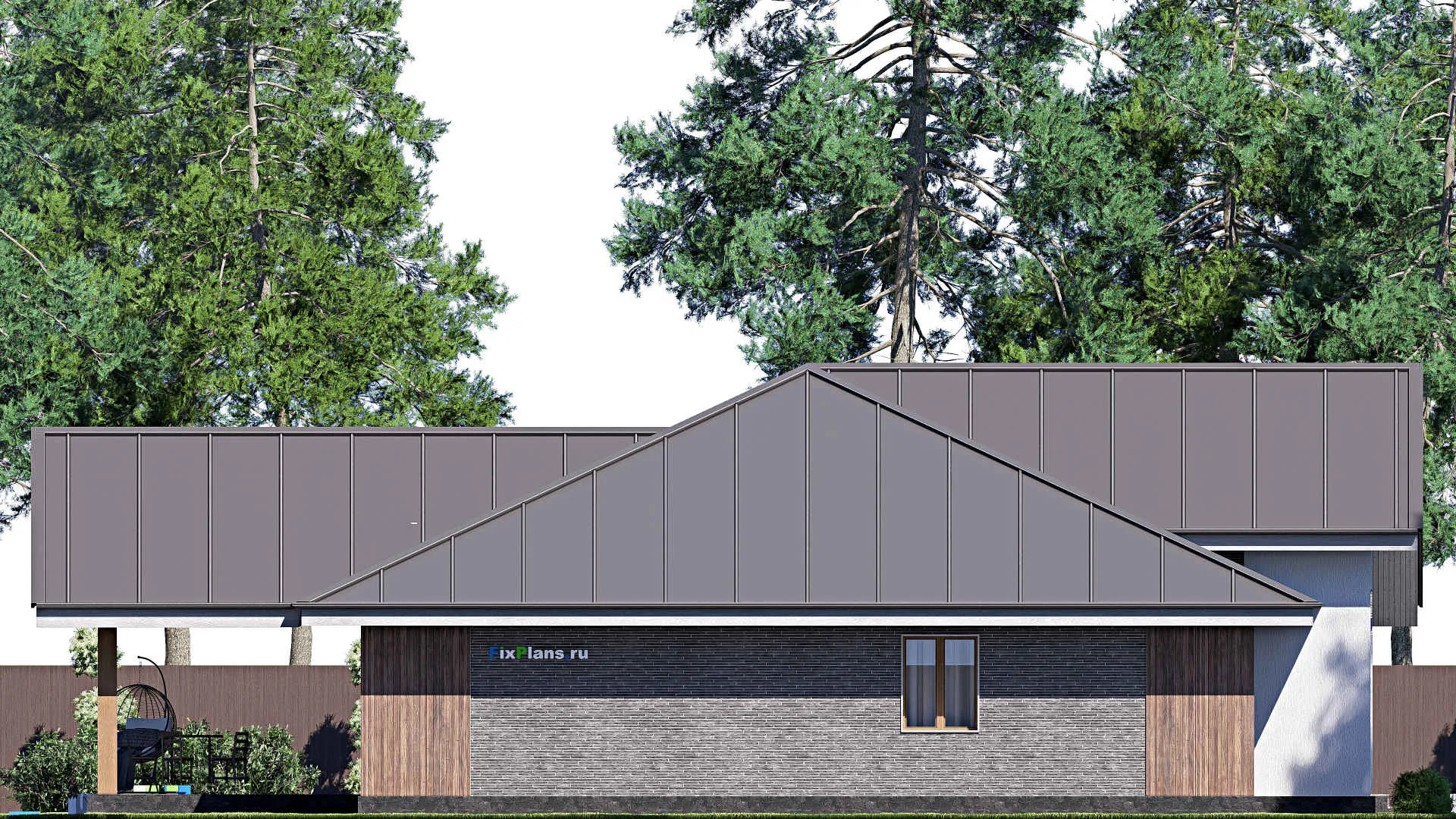 F-19718 - Проект одноэтажного дома 18 на 20, площадью 230 м² с террасой и 1 спальнями