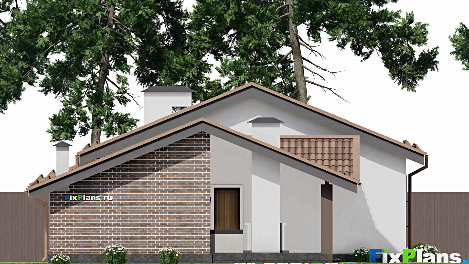 F-9053 - План одноэтажного дома 12 на 26, площадью 190 м² с террасой, баней, гаражом на 1 машину и 2 спальнями