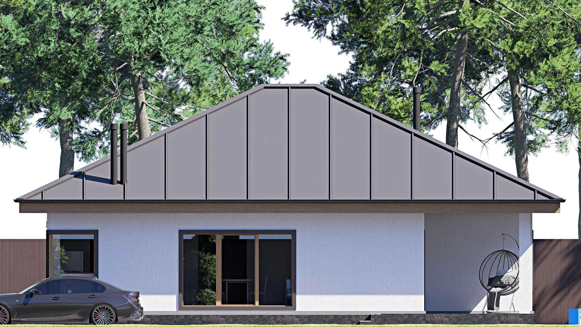 F-19484 - План одноэтажного дома 14 на 15, площадью 140 м² с террасой и 3 спальнями