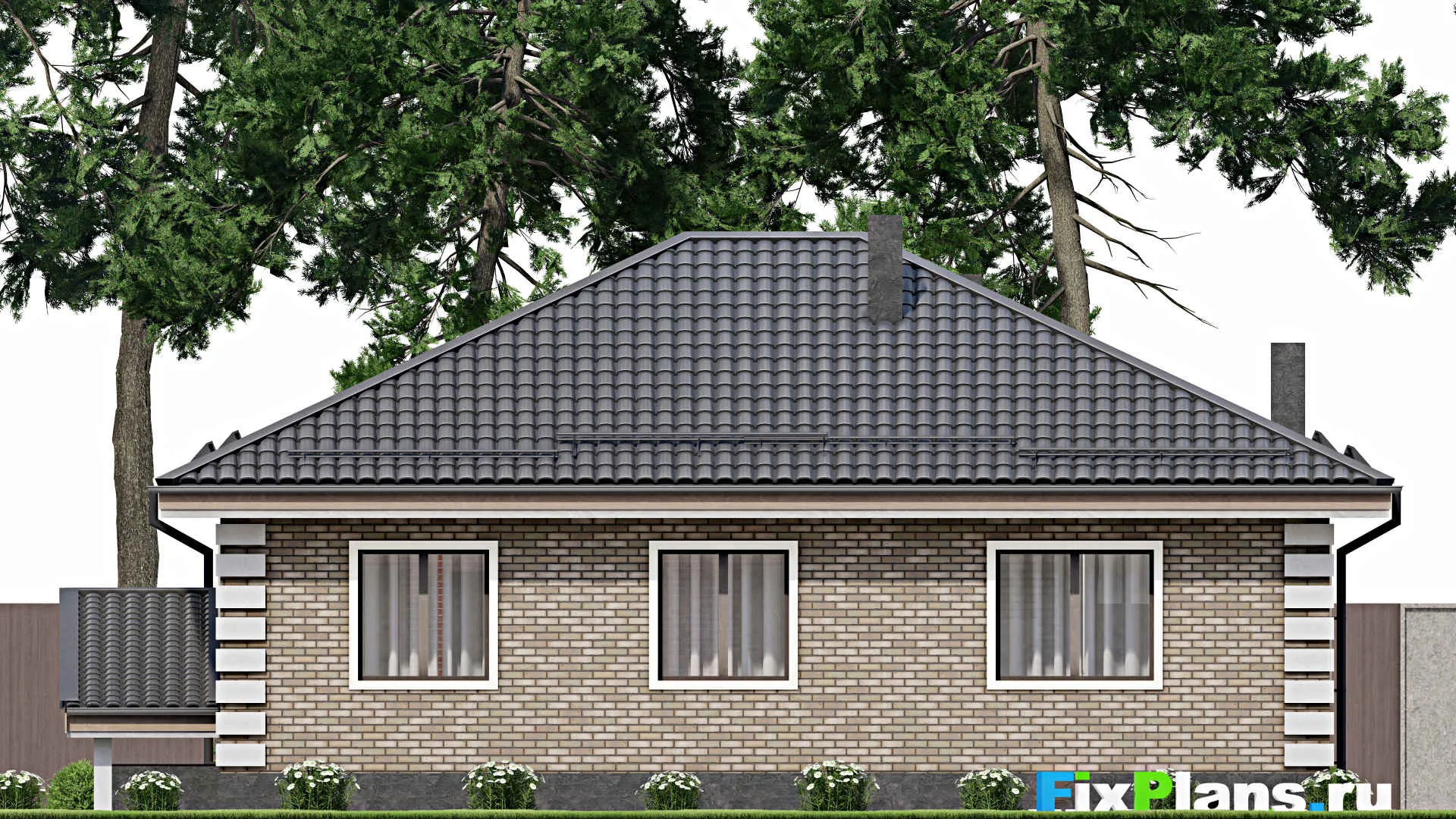 F-3869 - Проект одноэтажного дома 11 на 13, площадью 100 м² с 3 спальнями