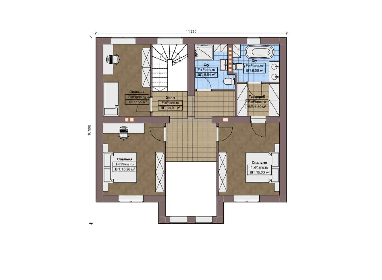 F-9107 - Планы дома с мансардой 13 на 15, площадью 190 м² с террасой и 4 спальнями