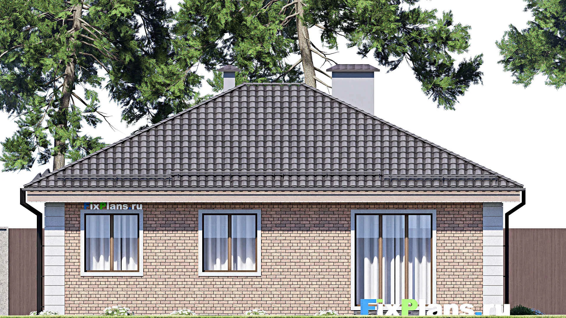 F-12437 - План одноэтажного дома 12 на 12, площадью 100 м² с 3 спальнями