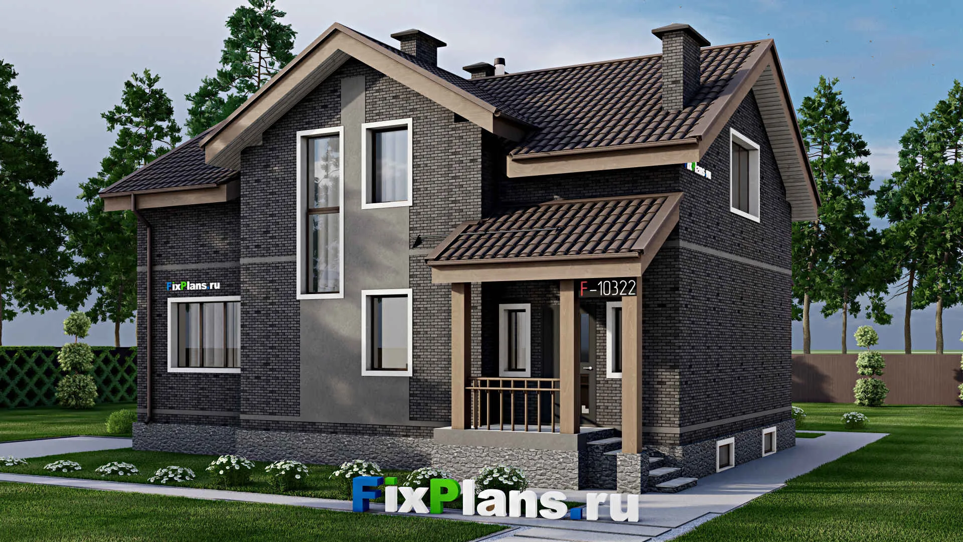 F-10322 - Проект дома с мансардой 13 на 14, площадью 270 м² с цокольным этажом и 4 спальнями