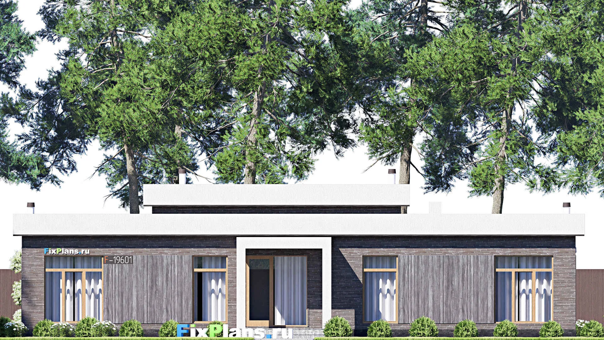 F-19601 - План одноэтажного дома 18 на 19, площадью 220 м² с террасой и 4 спальнями