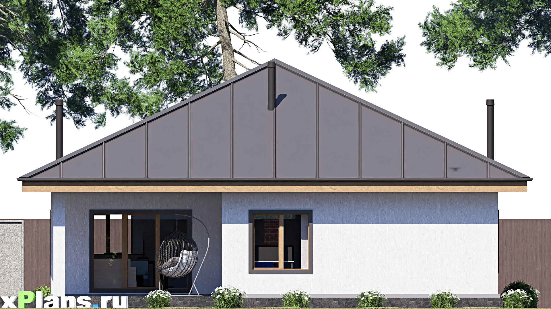 F-19484 - План одноэтажного дома 14 на 15, площадью 140 м² с террасой и 3 спальнями