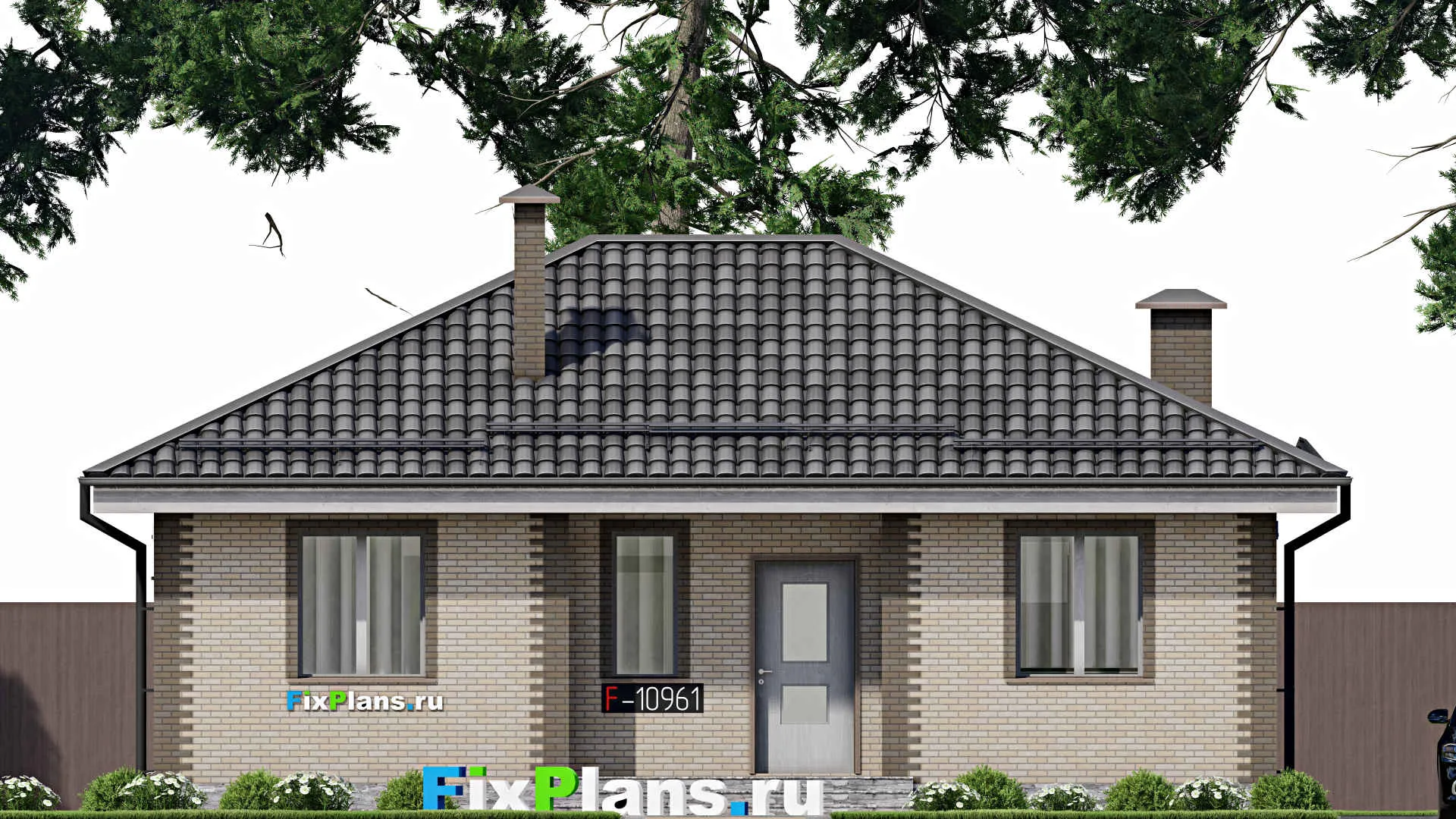 F-10961 - Проект одноэтажного дома 10 на 11, площадью 80 м² с 3 спальнями