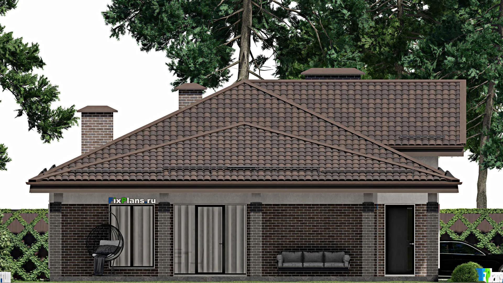 F-5741 - План одноэтажного дома 13 на 20, площадью 220 м² с террасой и 3 спальнями