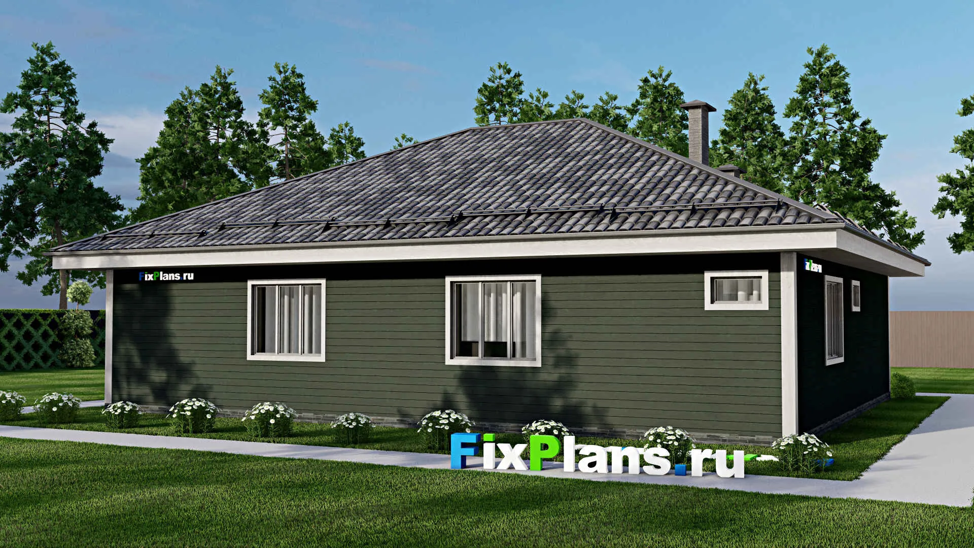 F-7820 - Проект одноэтажного дома 12 на 15, площадью 140 м² с гаражом на 1 машину и 3 спальнями