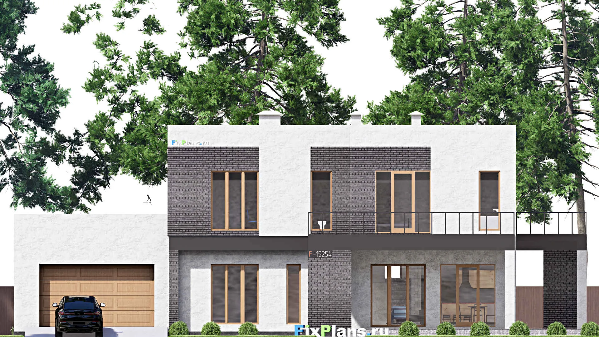 F-15254 - Проект двухэтажного дома 18 на 24, площадью 490 м² с террасой, балконом, гаражом на 2 машины и 6 спальнями