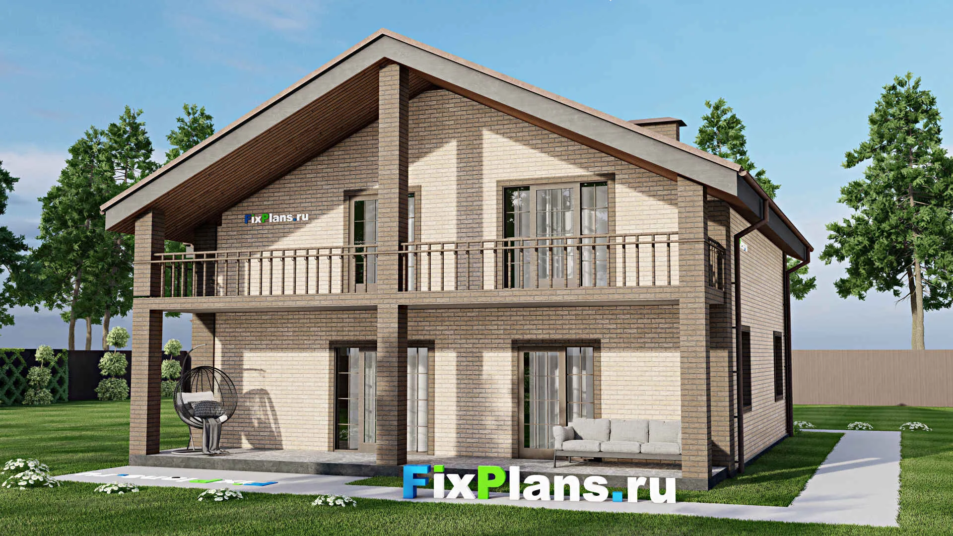 F-6407 - Проект дома с мансардой 15 на 16, площадью 260 м² с террасой, балконом, гаражом на 2 машины и 5 спальнями