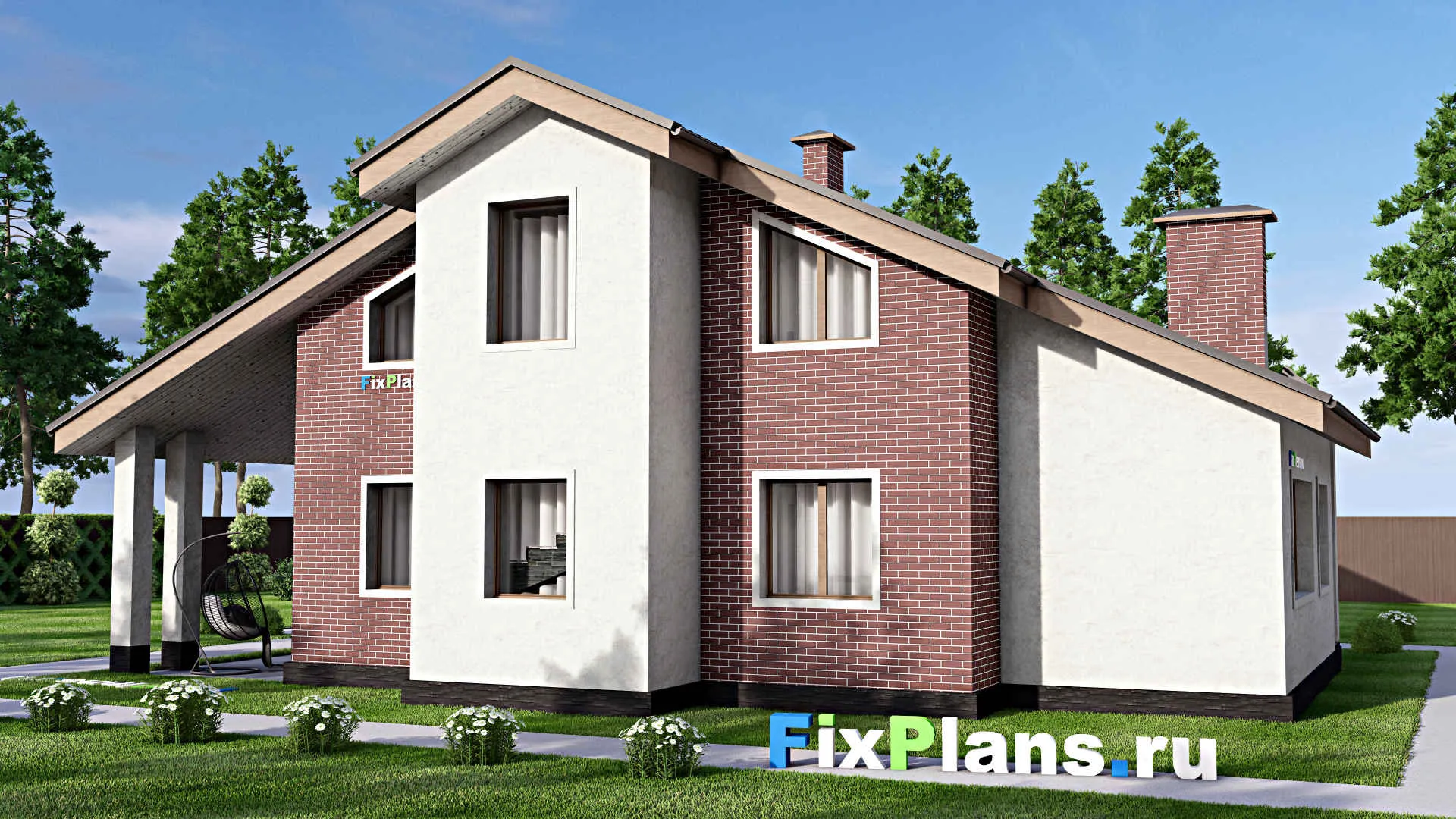 F-9800 - Планы дома с мансардой 14 на 17, площадью 220 м² с балконом и 4 спальнями