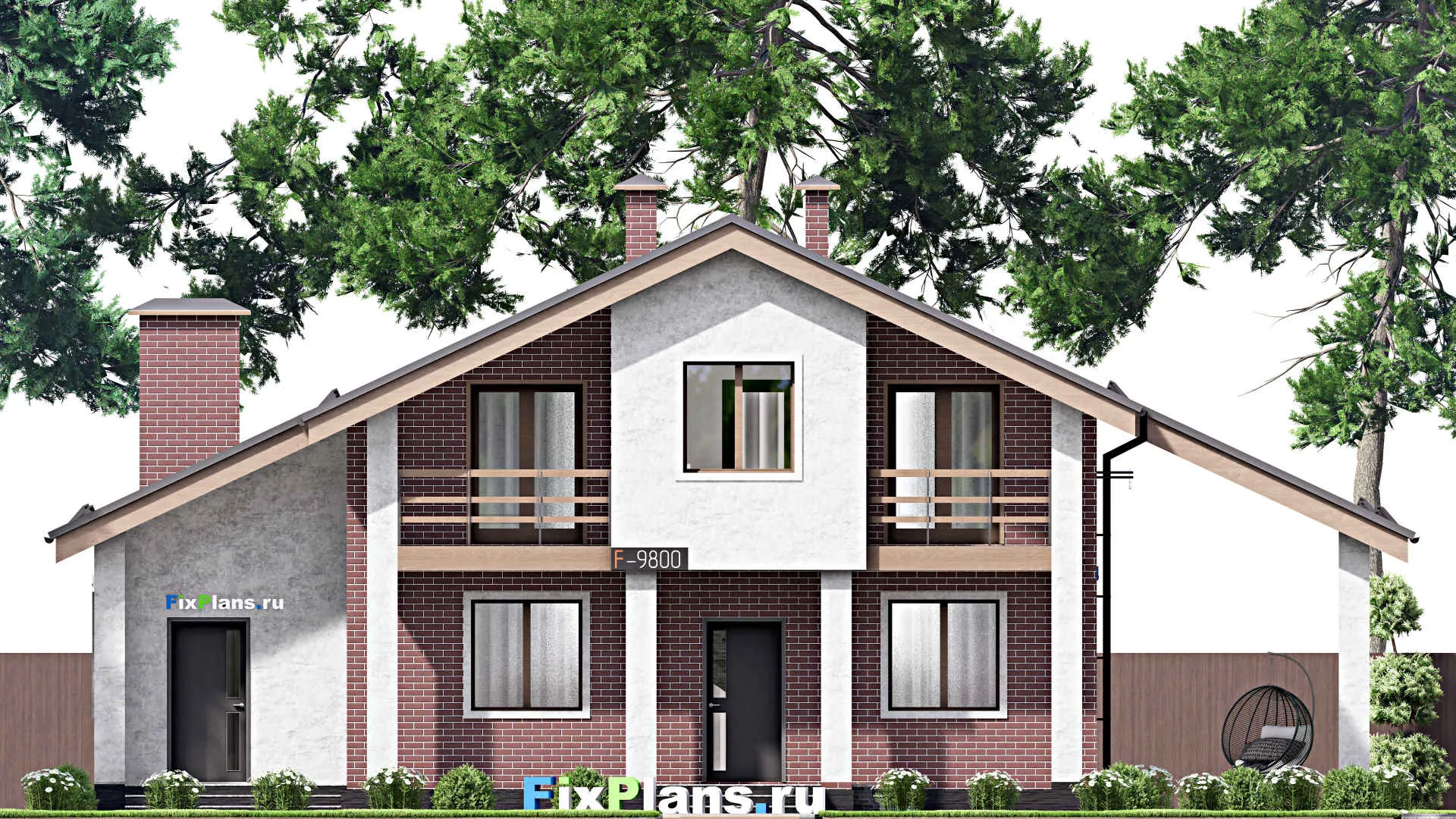 F-9800 - Планы дома с мансардой 14 на 17, площадью 220 м² с балконом и 4 спальнями