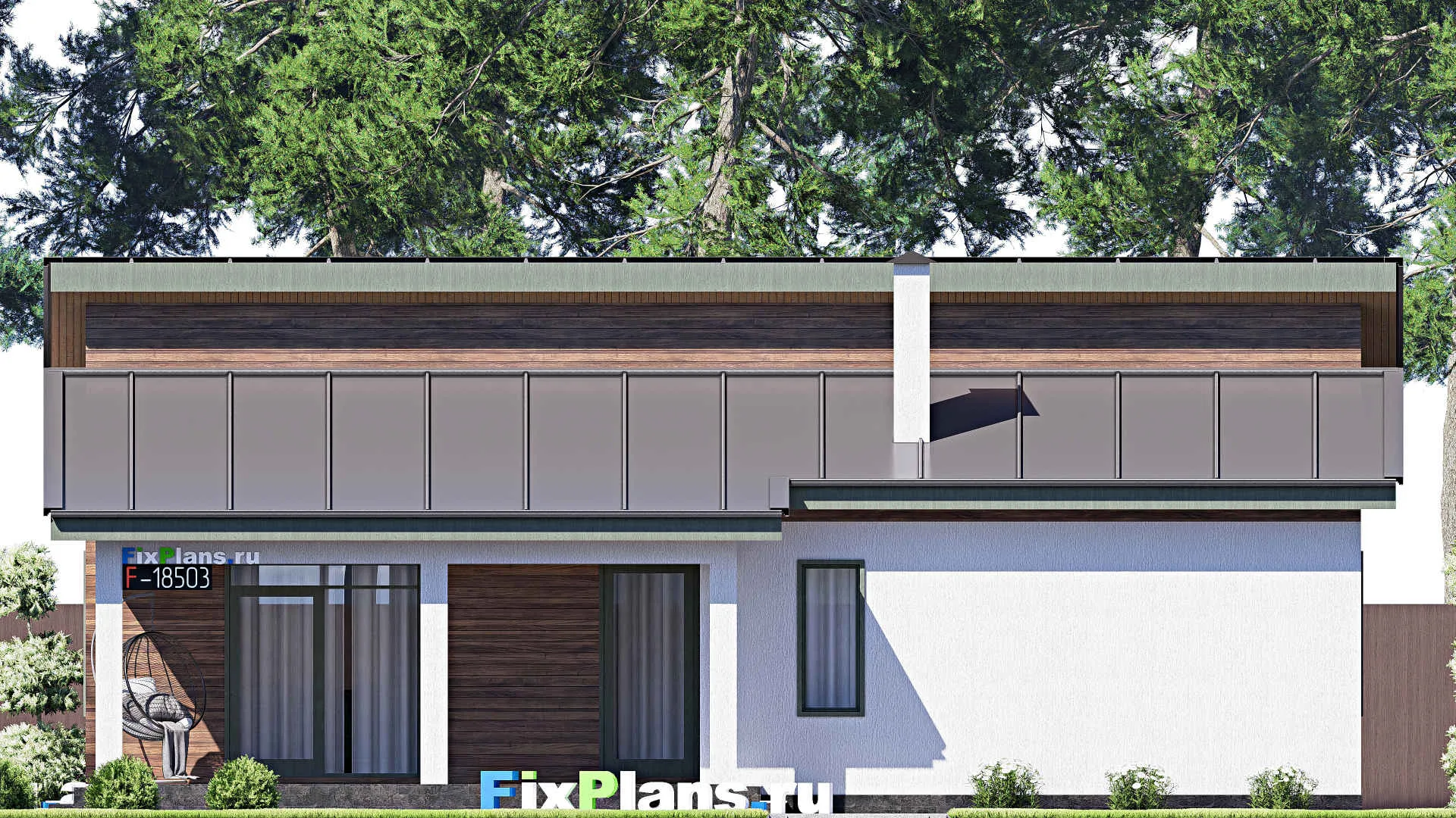 F-18503 - План одноэтажного дома 12 на 15, площадью 130 м² с террасой и 3 спальнями