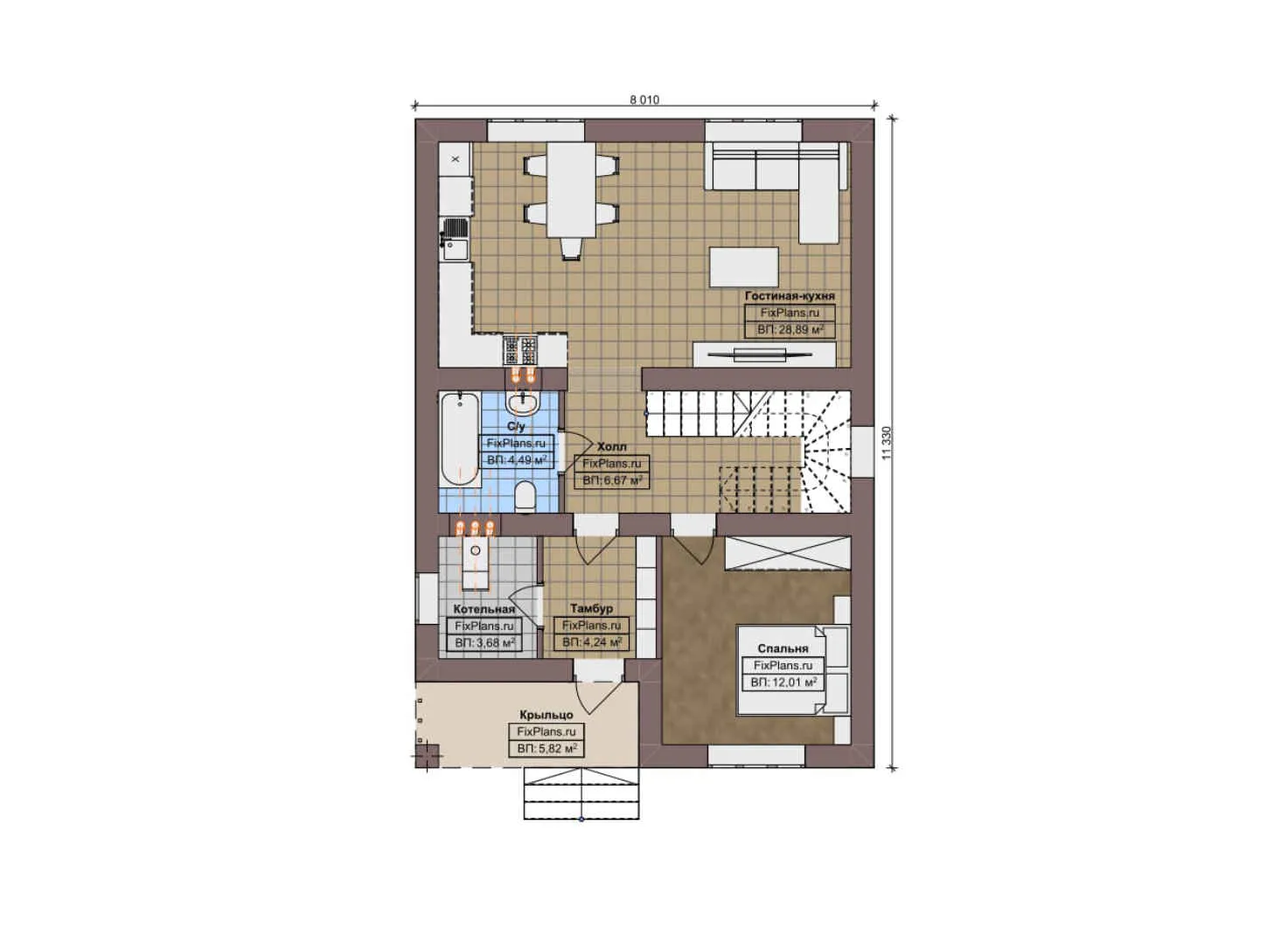 F-8702 - Планы дома с мансардой 9 на 12, площадью 130 м² с балконом и 4 спальнями
