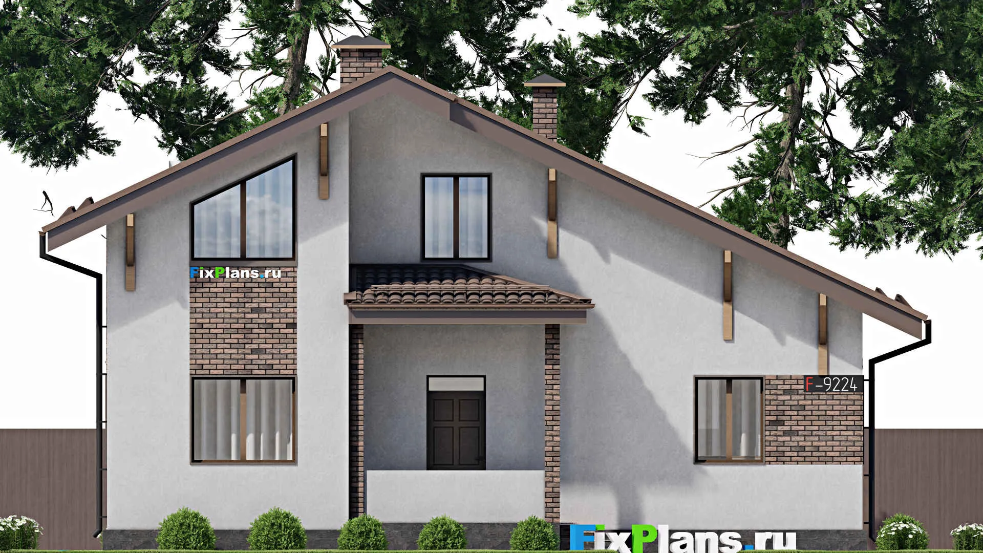 F-9224 - Проект дома с мансардой 13 на 13, площадью 210 м² с террасой, балконом и 3 спальнями