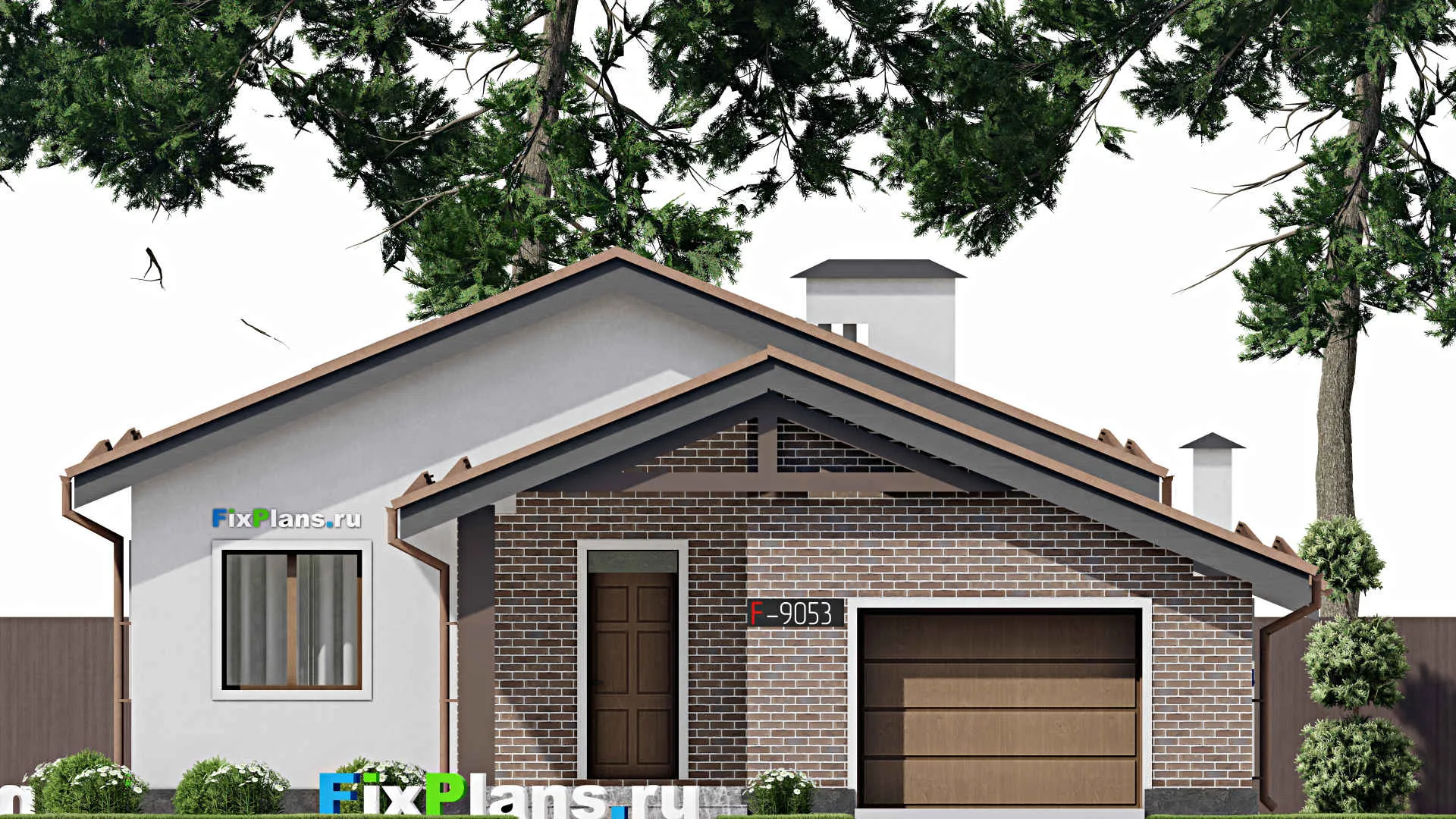 F-9053 - План одноэтажного дома 12 на 26, площадью 190 м² с террасой, баней, гаражом на 1 машину и 2 спальнями