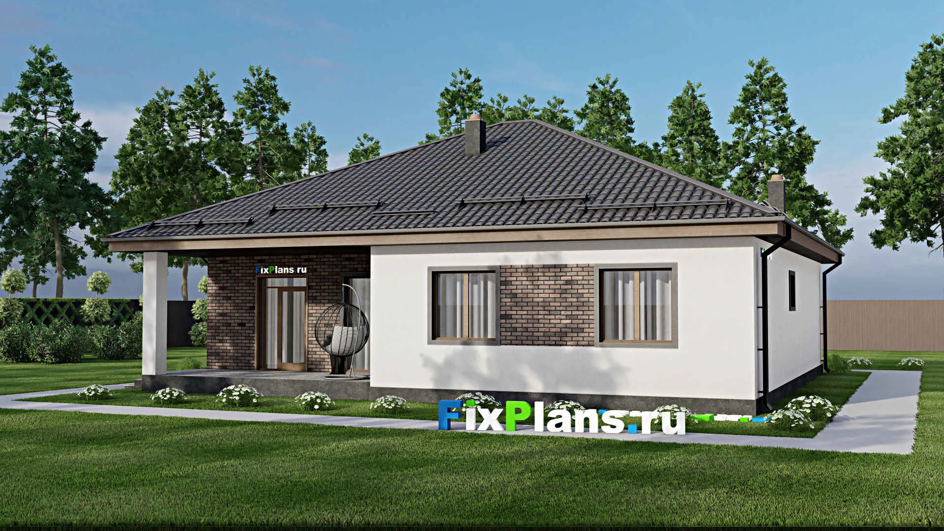 F-3518 - Проект одноэтажного дома 14 на 15, площадью 160 м² с террасой и 3 спальнями