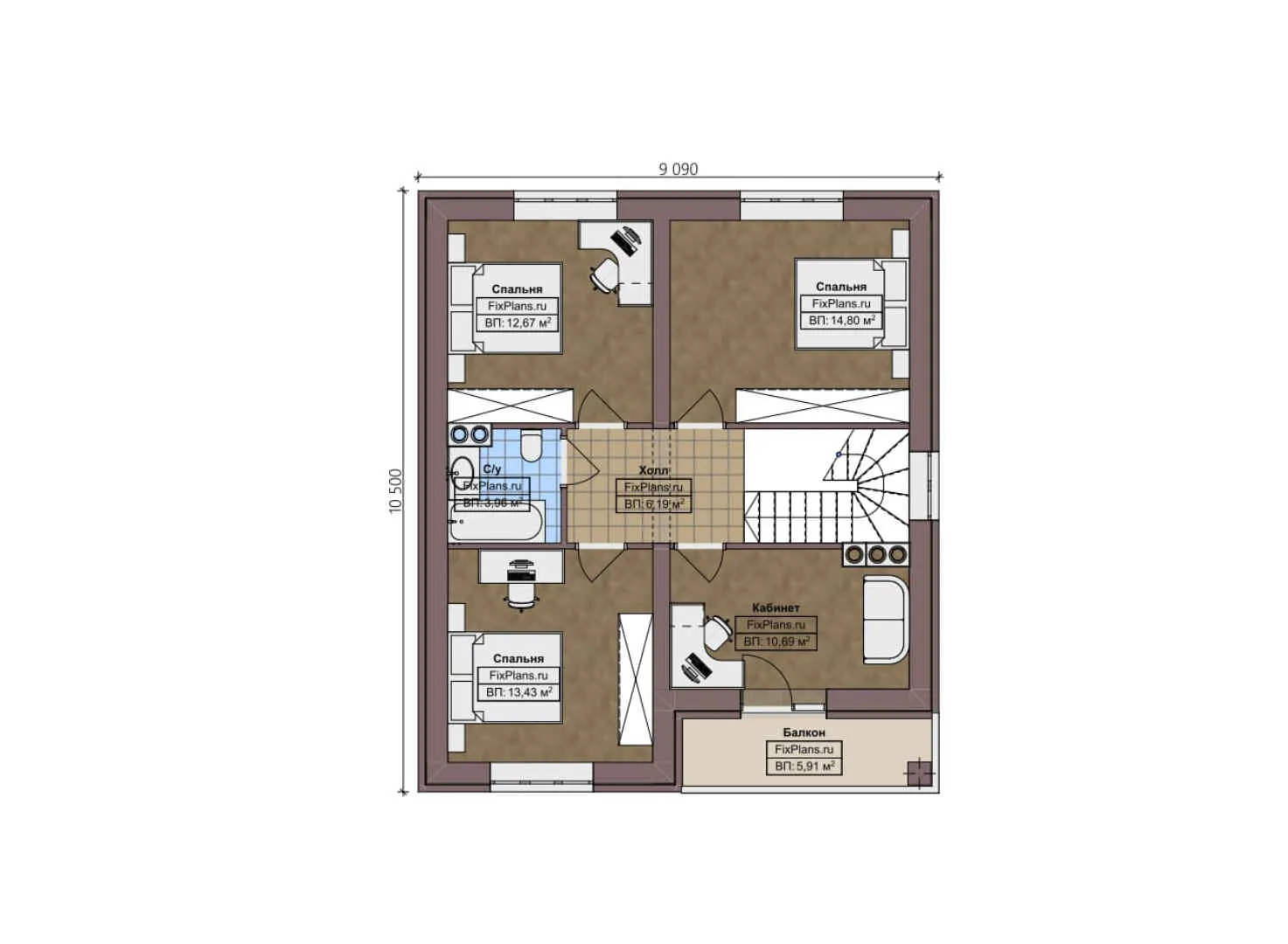 F-2546 - Планы двухэтажного дома 10 на 11, площадью 160 м² с террасой, балконом и 3 спальнями