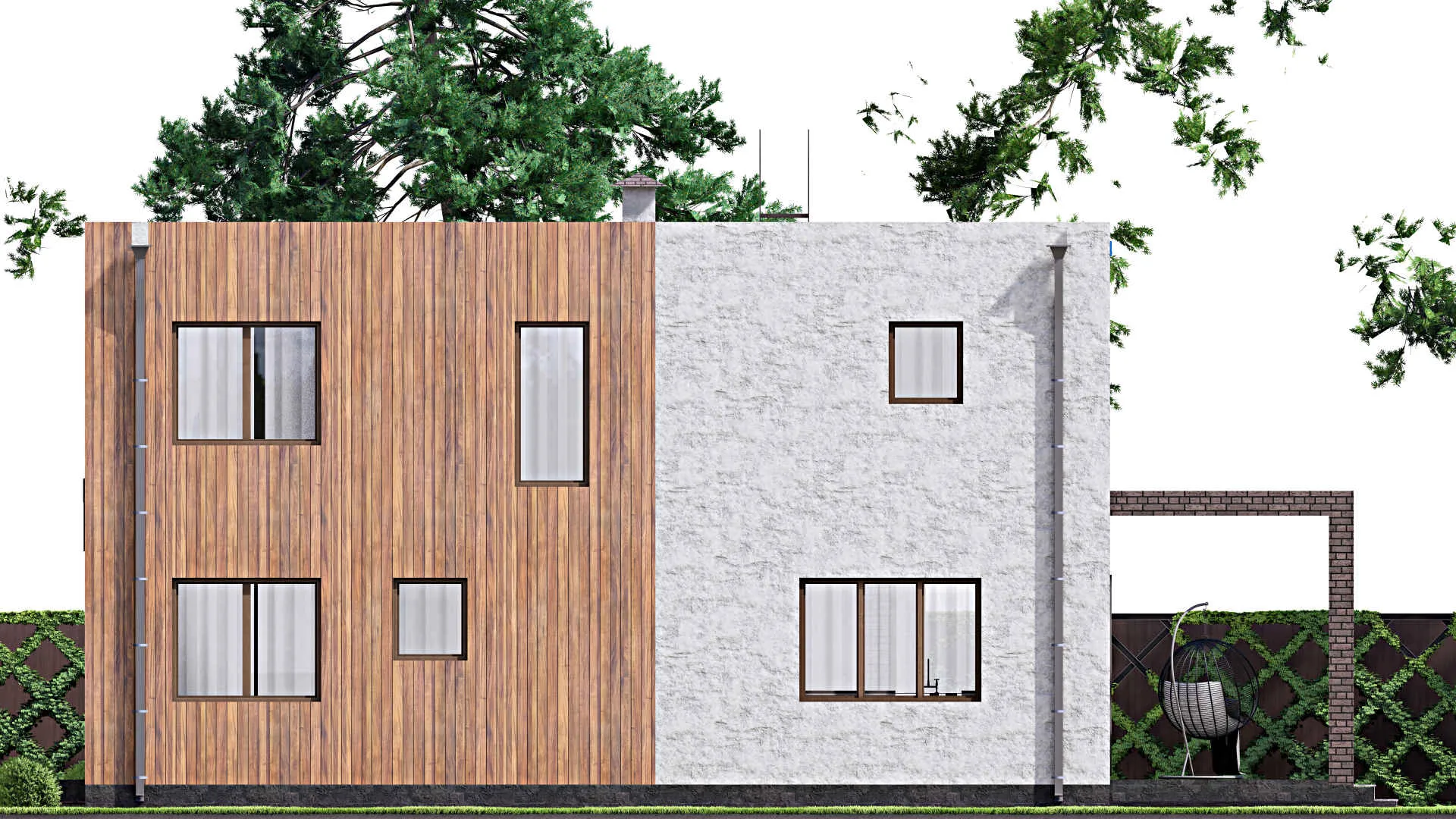 F-13724 - Проект двухэтажного дома 12 на 16, площадью 220 м² с террасой, гаражом на 1 машину и 4 спальнями