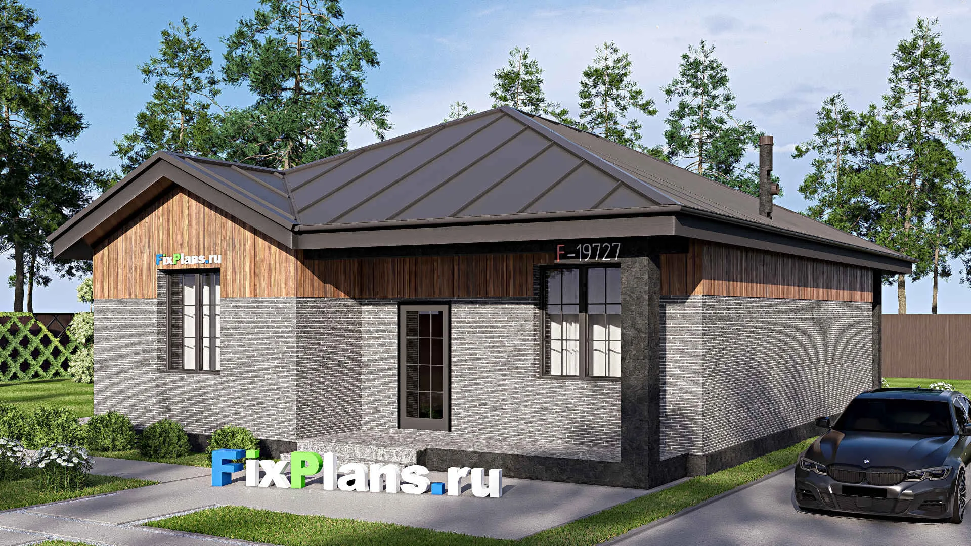 F-19727 - Проект одноэтажного дома 13 на 16, площадью 140 м² с террасой и 3 спальнями