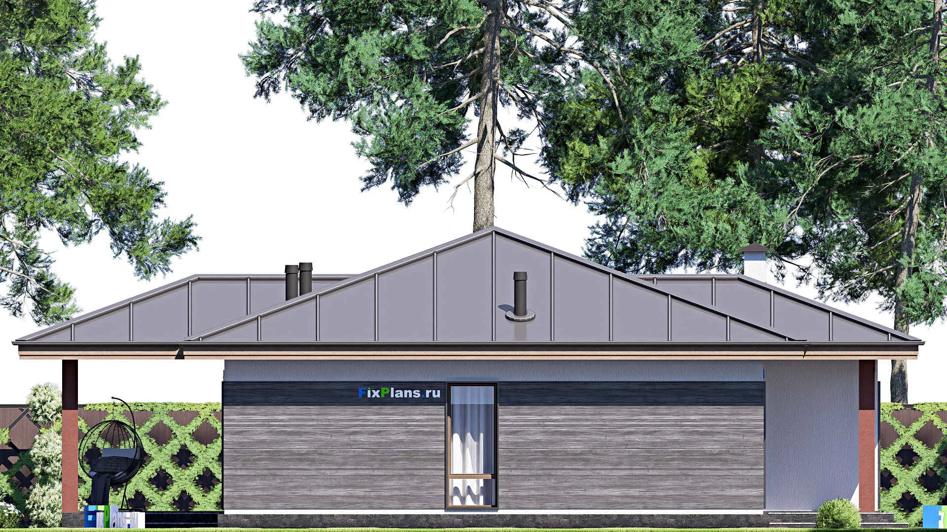 F-18665 - Проект одноэтажного дома 11 на 16, площадью 110 м² с террасой и 2 спальнями