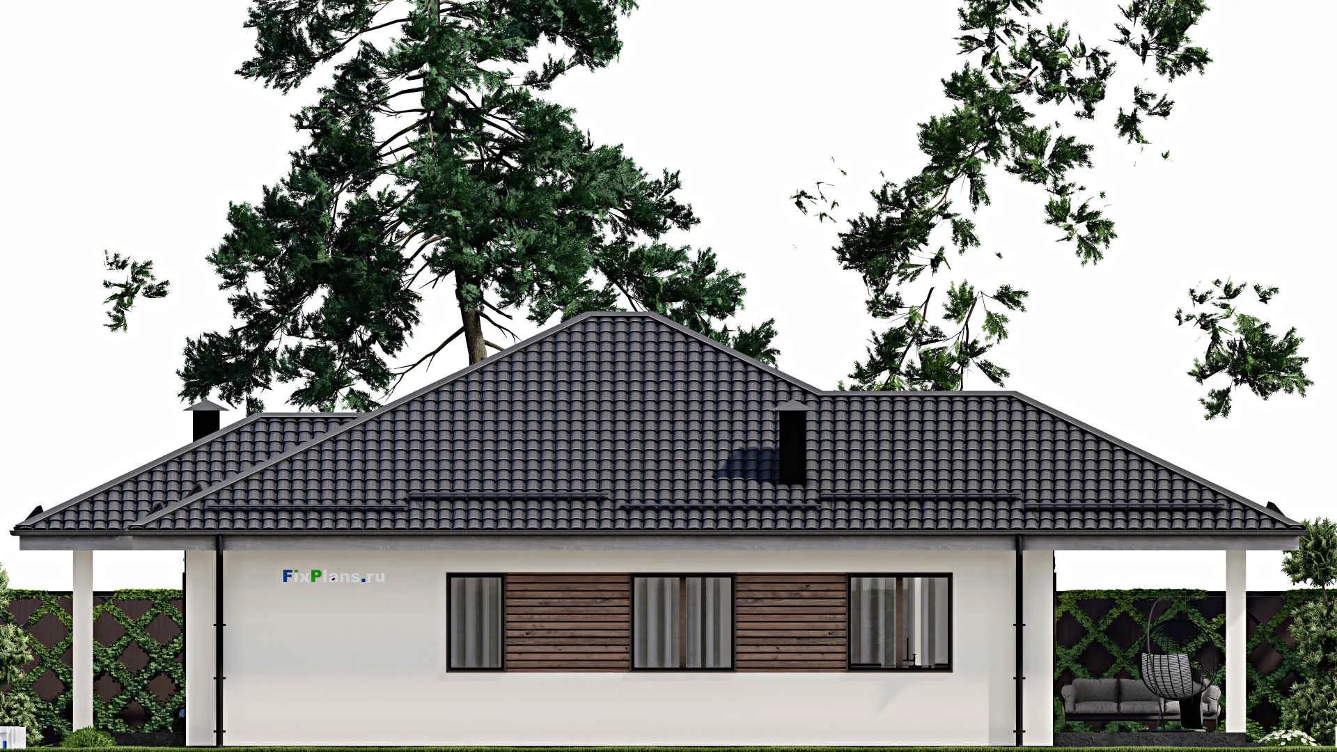 F-4355 - План одноэтажного дома 13 на 14, площадью 160 м² с террасой и 3 спальнями