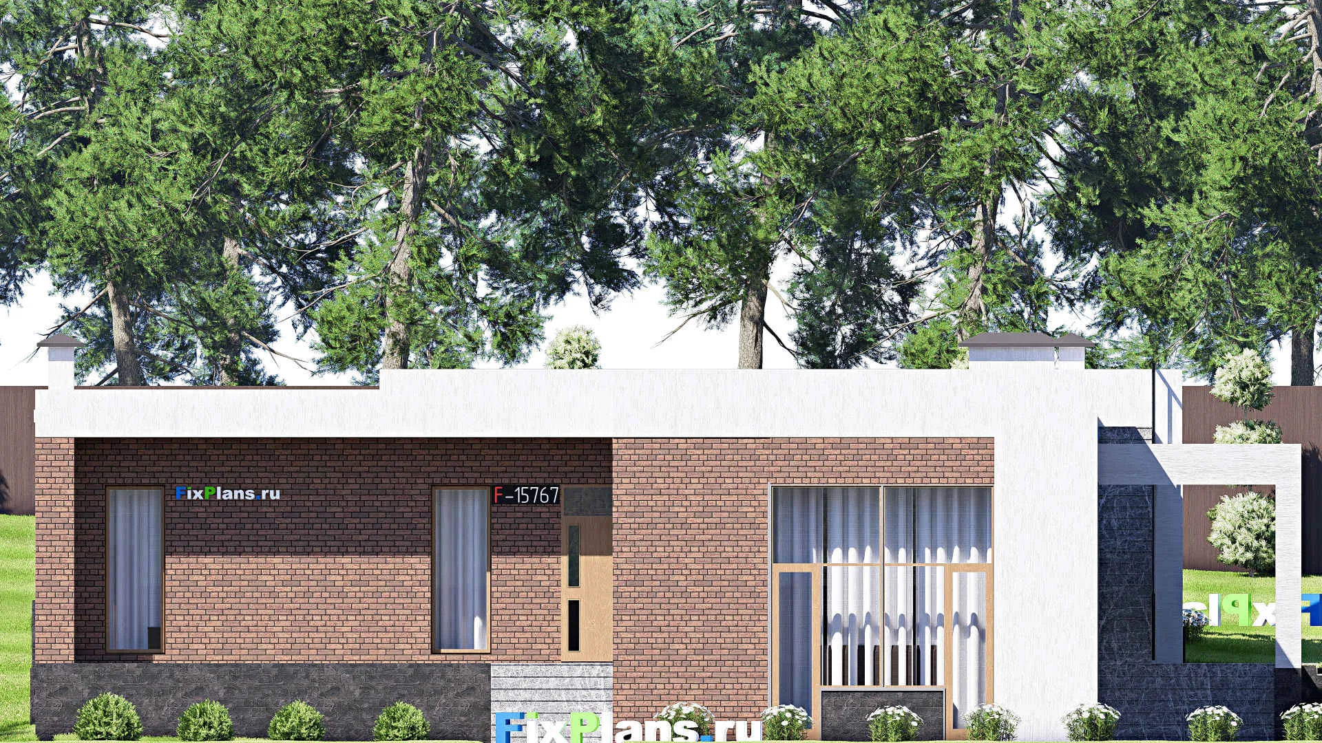 F-15767 - Проект одноэтажного дома 17 на 19, площадью 230 м² с террасой и 3 спальнями