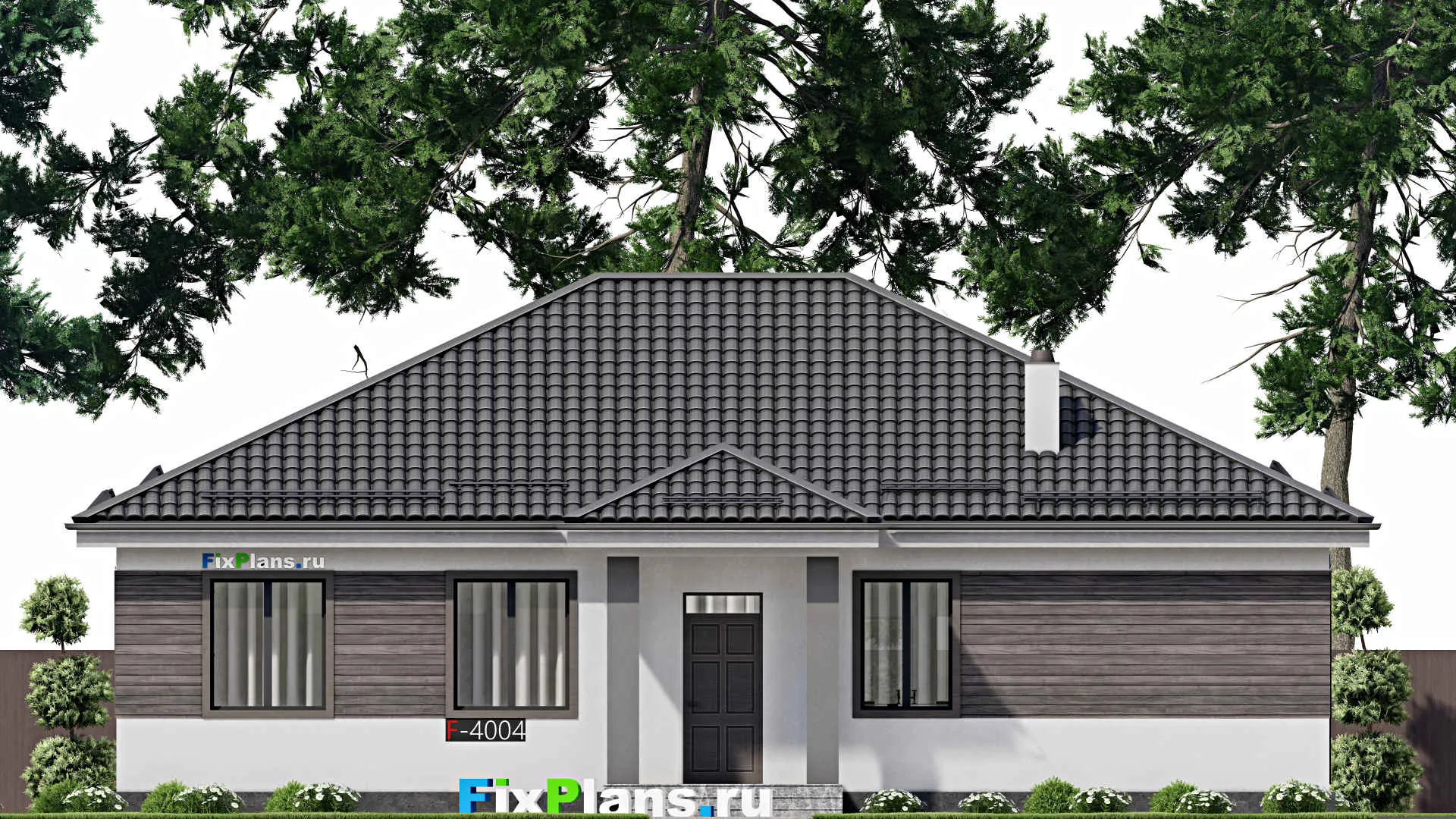 F-4004 - План одноэтажного дома 12 на 16, площадью 160 м² с террасой и 5 спальнями