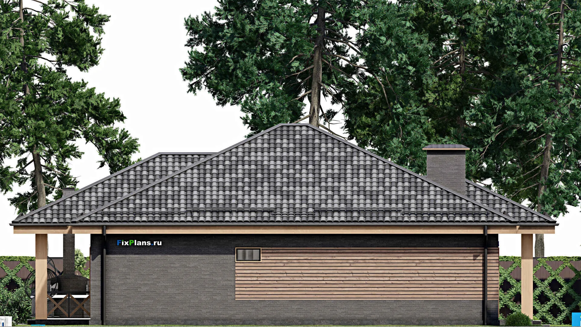 F-7829 - Проект одноэтажного дома 14 на 15, площадью 170 м² с террасой и 4 спальнями