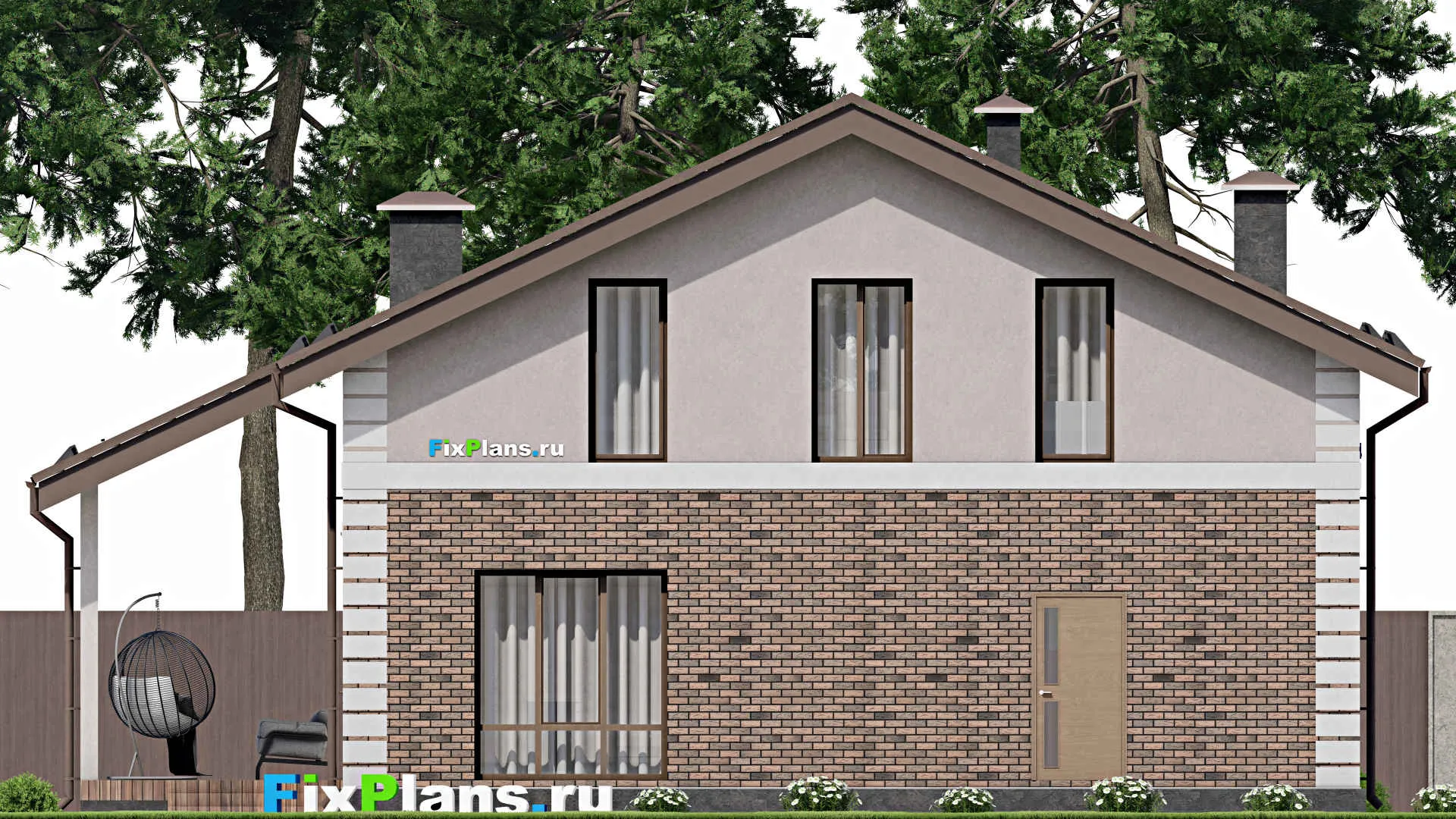 F-8207 - Планы дома с мансардой 12 на 14, площадью 240 м² с террасой и 1 спальнями