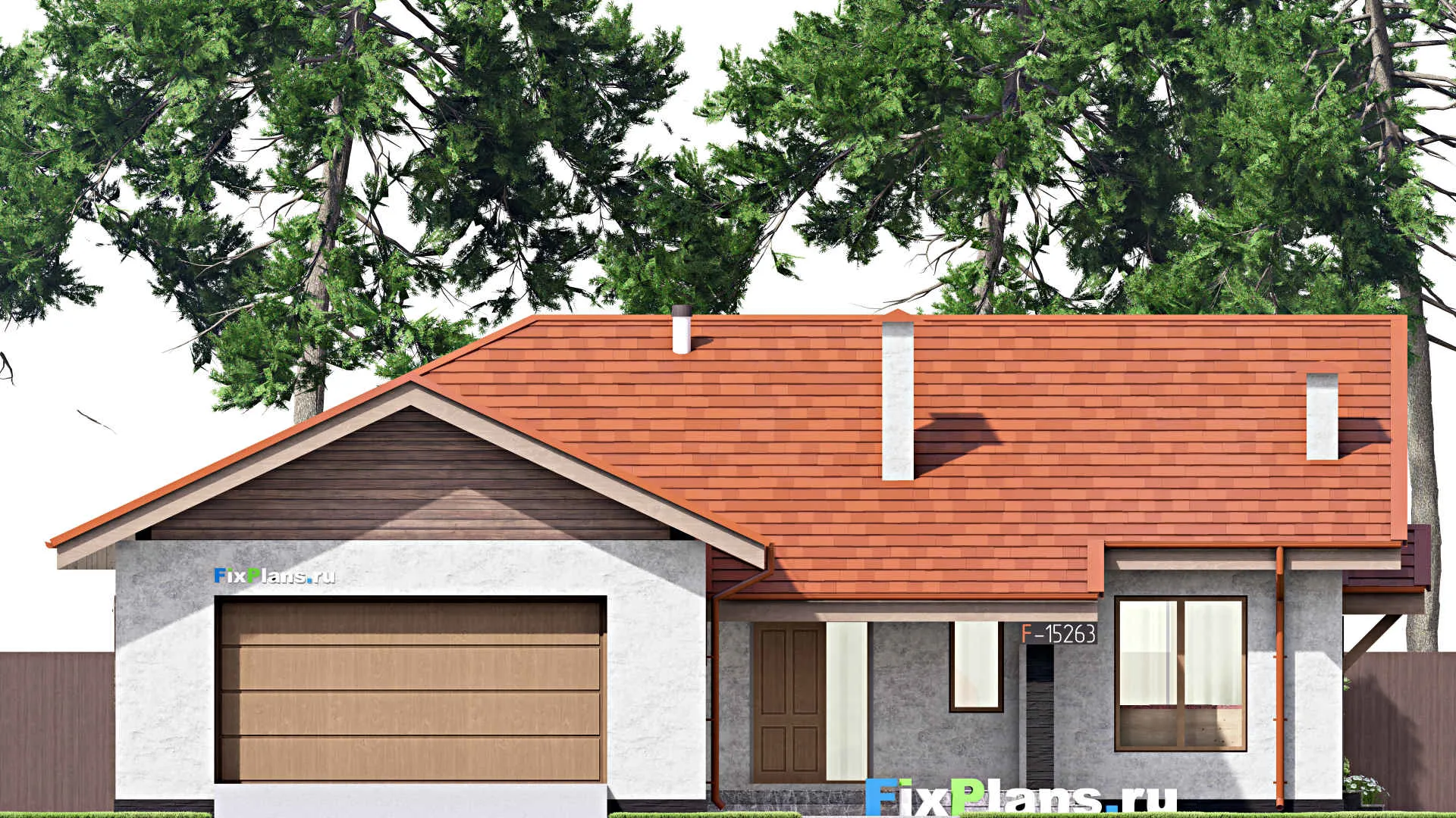 F-15263 - План одноэтажного дома 16 на 17, площадью 180 м² с гаражом на 2 машины и 3 спальнями