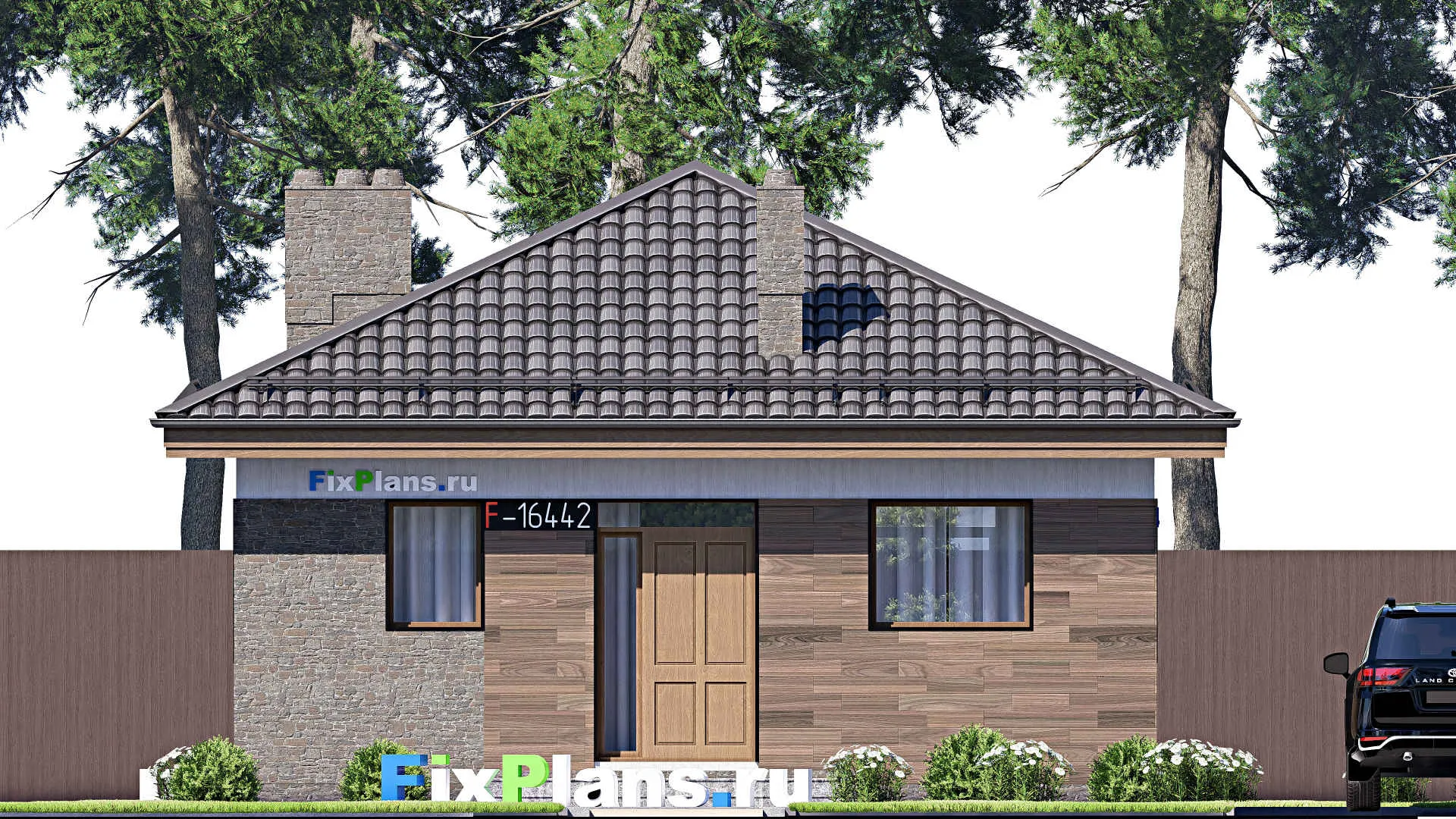 F-16442 - Проект одноэтажного дома 9 на 15, площадью 90 м² с террасой и 1 спальнями