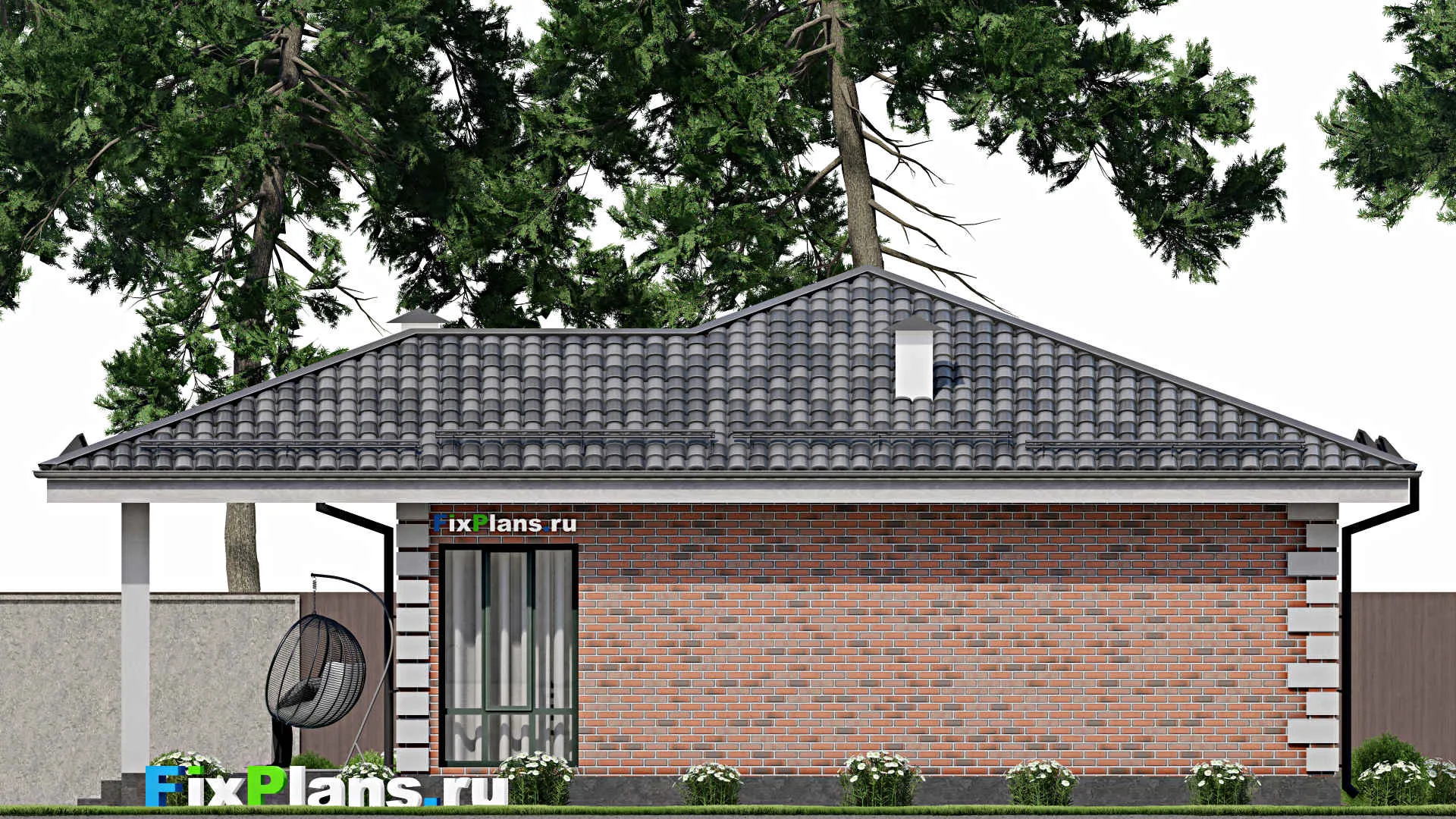 F-8828 - Проект одноэтажного дома 13 на 14, площадью 120 м² с террасой и 3 спальнями