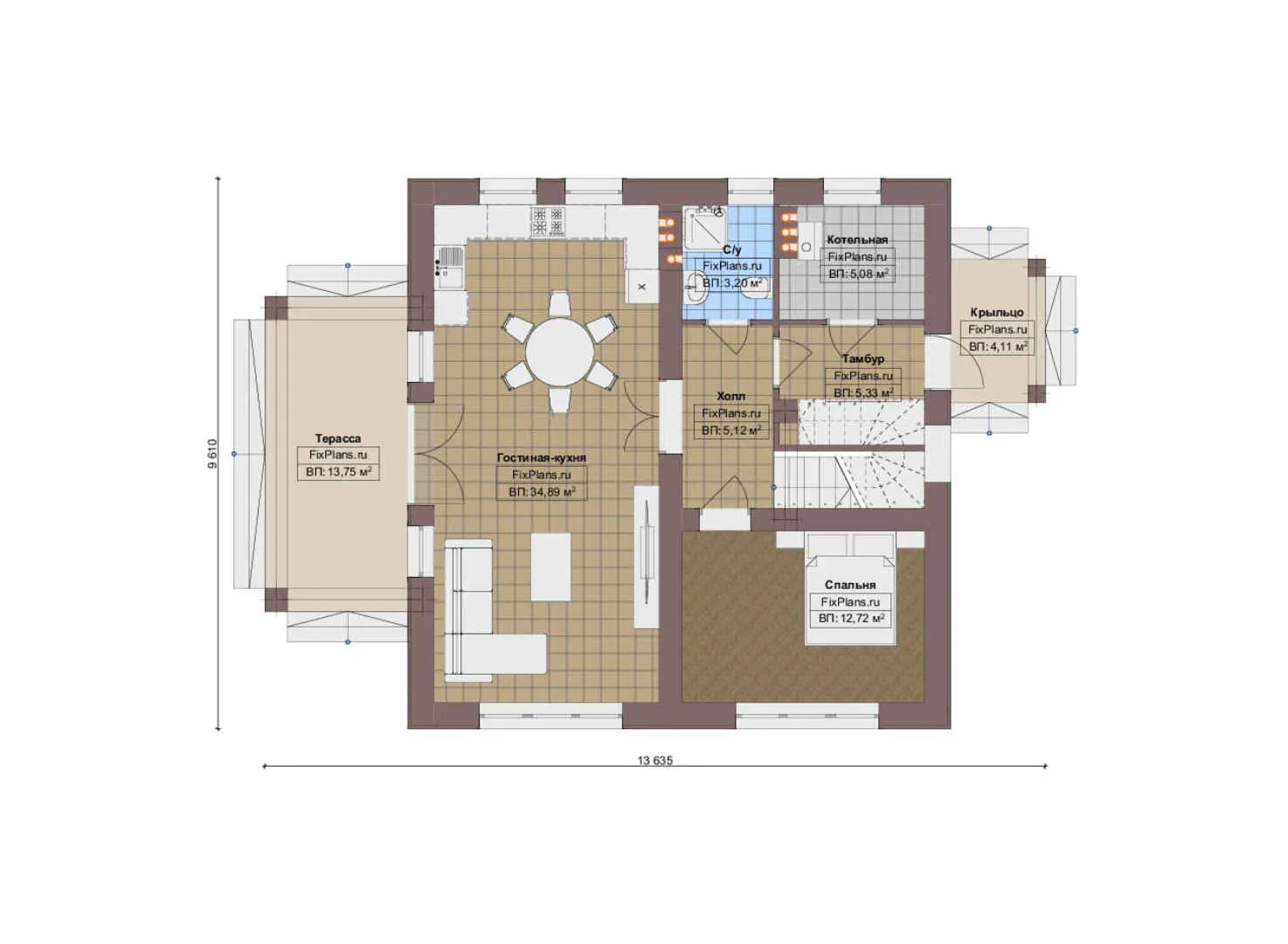 F-19502 - Планы дома с мансардой 10 на 14, площадью 160 м² с террасой, балконом и 4 спальнями