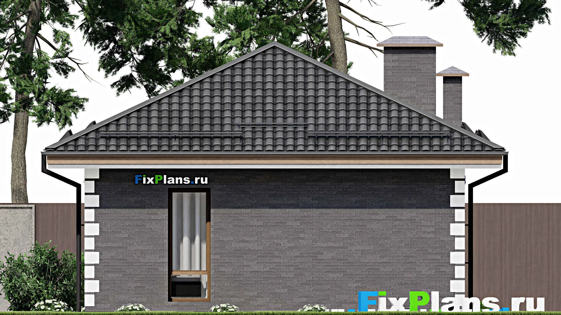 F-5570 - Проект одноэтажного дома 8 на 12, площадью 70 м² с террасой и 3 спальнями