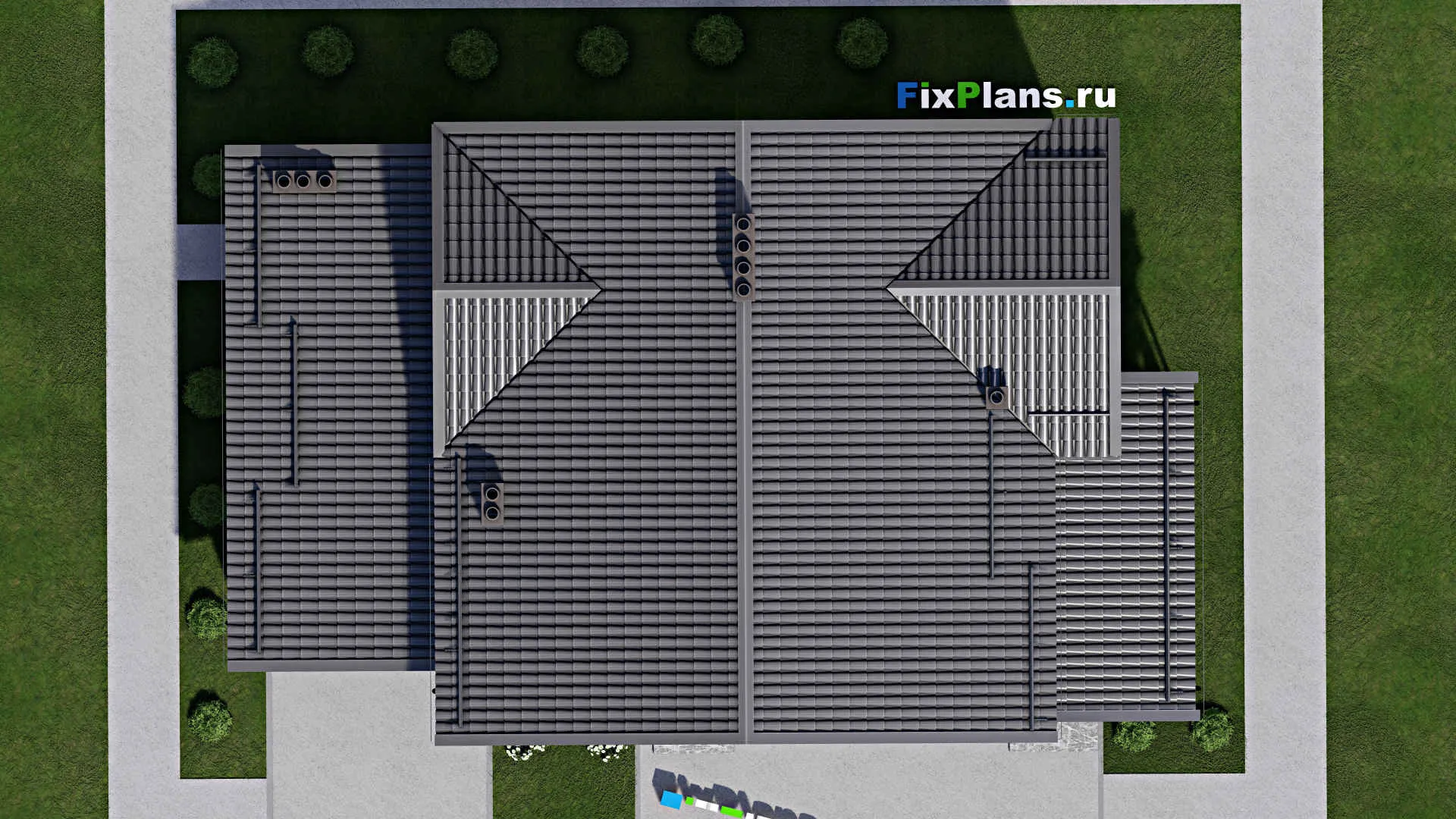 F-3023 - Проект дома с мансардой 10 на 16, площадью 200 м² с террасой, гаражом на 1 машину и 4 спальнями